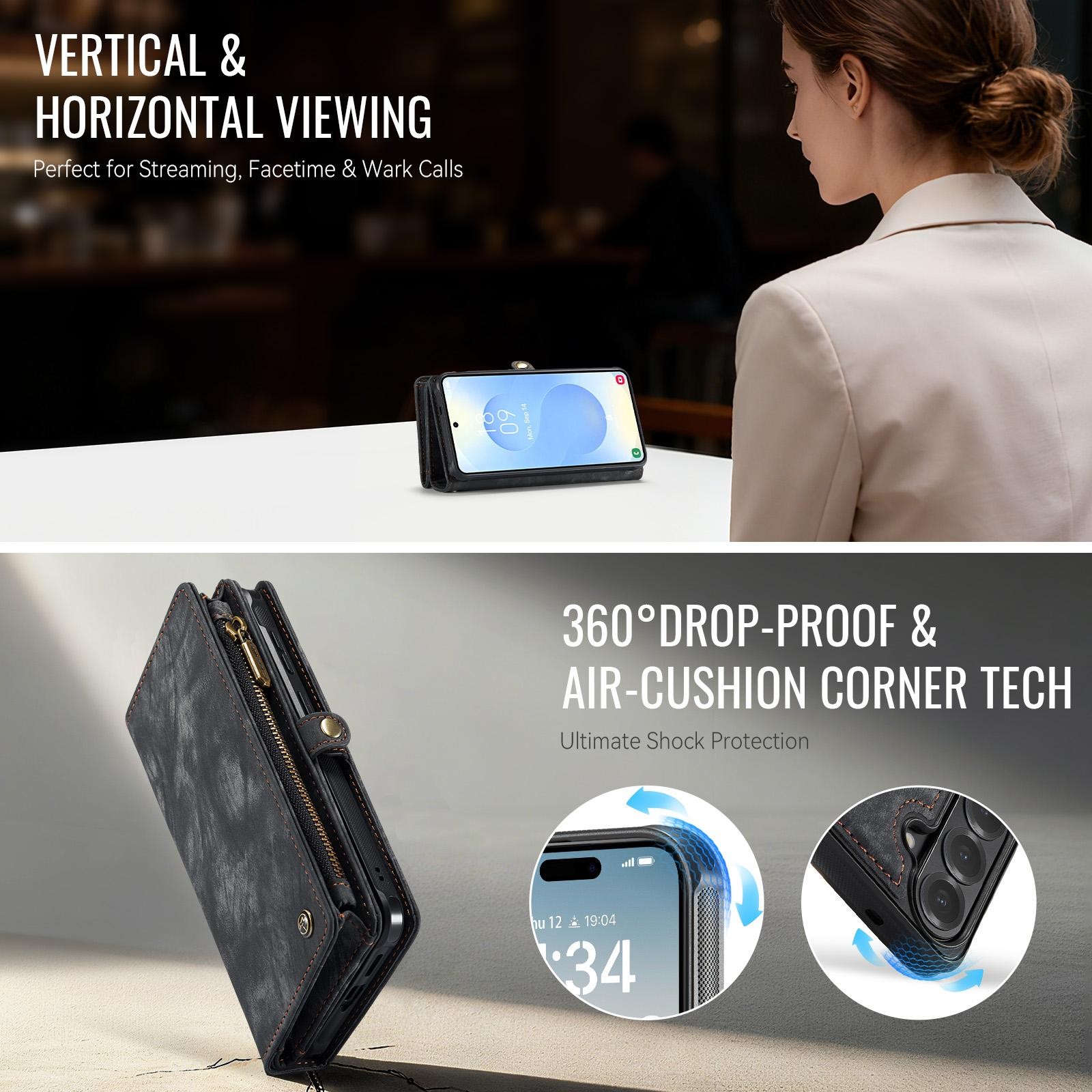 CaseMe 008 Samsung Galaxy S26 Plus 5G Θήκη Πορτοφόλι με Αποσπώμενη Θήκη Σιλικόνης - Black