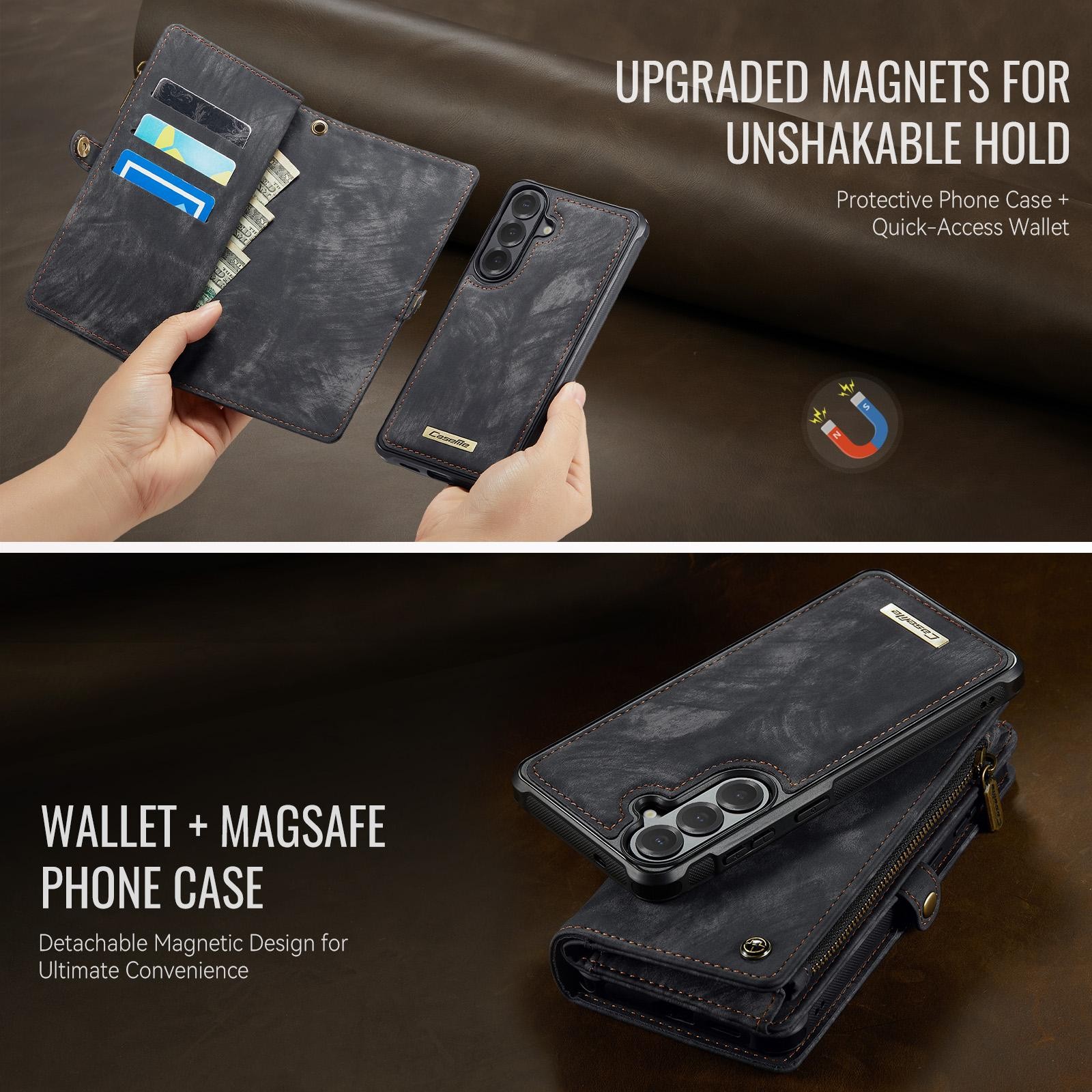CaseMe 008 Samsung Galaxy S26 Plus 5G Θήκη Πορτοφόλι με Αποσπώμενη Θήκη Σιλικόνης - Black