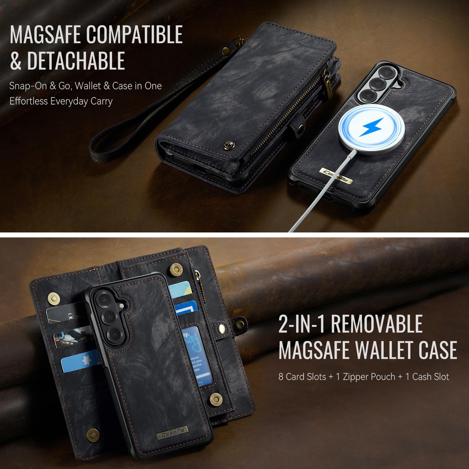 CaseMe 008 Samsung Galaxy S26 Plus 5G Θήκη Πορτοφόλι με Αποσπώμενη Θήκη Σιλικόνης - Black