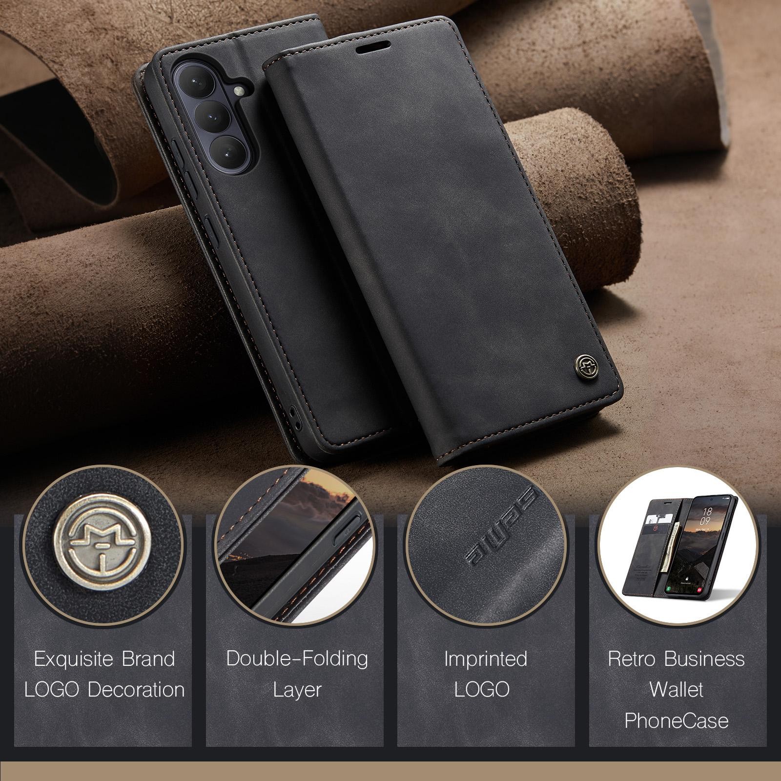 CaseMe 013 Samsung Galaxy S26 Plus 5G Retro Leather Θήκη Βιβλίο - Black