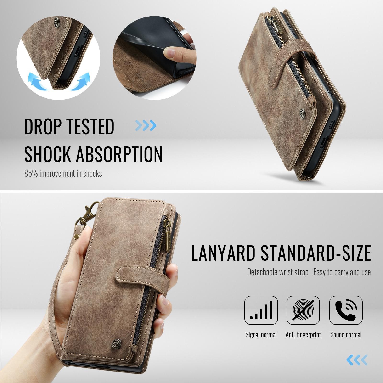 CaseMe C30 Samsung Galaxy S26 Plus 5G Card Slots Zipper Θήκη Πορτοφόλι Δερμάτινη –Brown