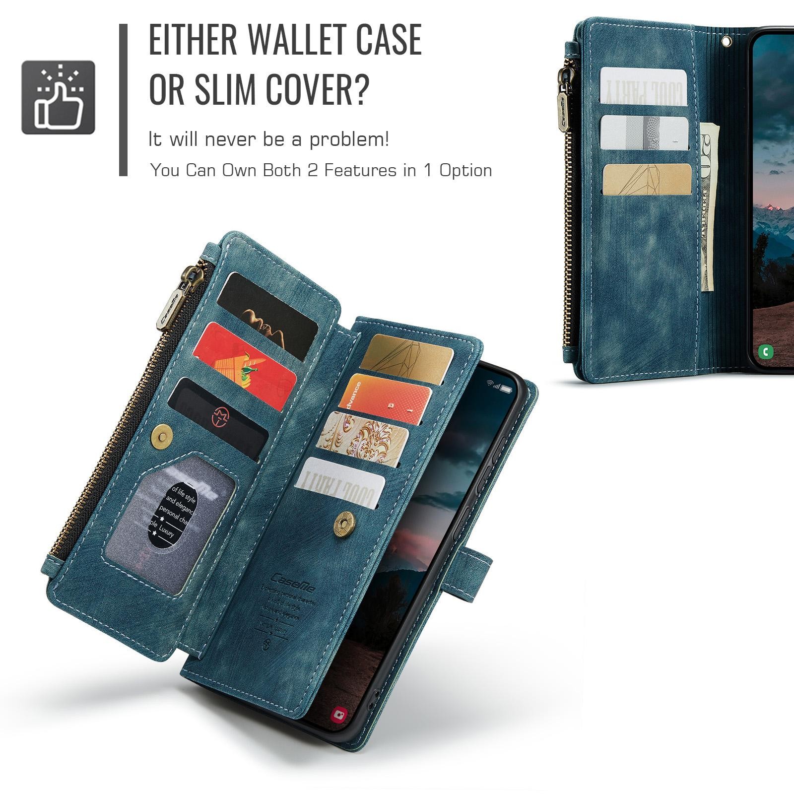 CaseMe C30 Samsung Galaxy S26 Plus 5G Card Slots Zipper Θήκη Πορτοφόλι Δερμάτινη –Blue