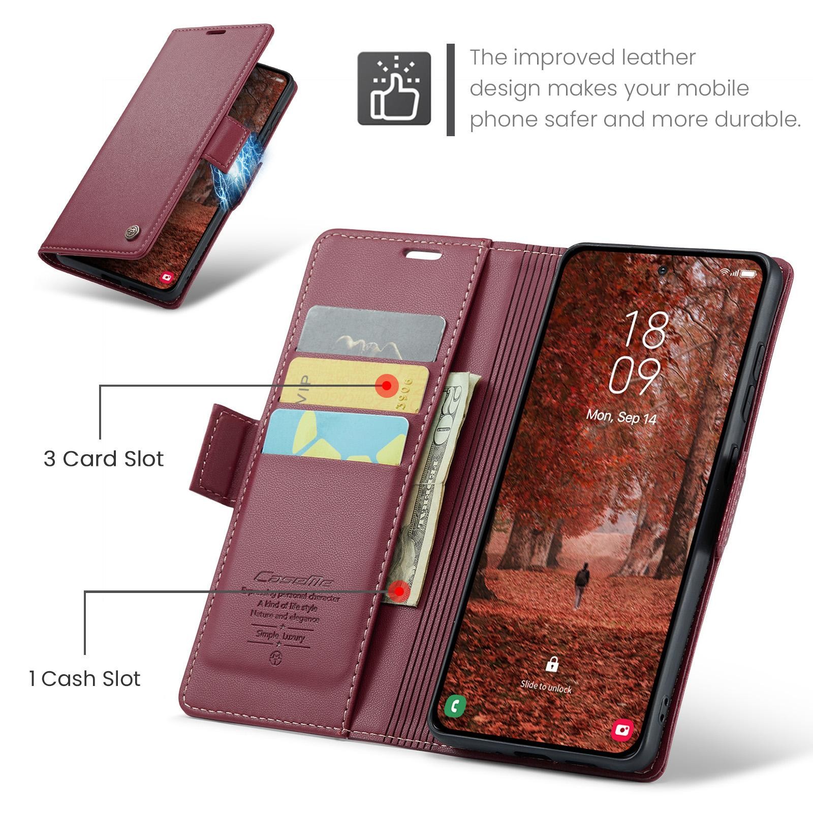 CaseMe 023 Samsung Galaxy S26 Plus 5G RFID Θήκη Πορτοφόλι Δερμάτινη –Red