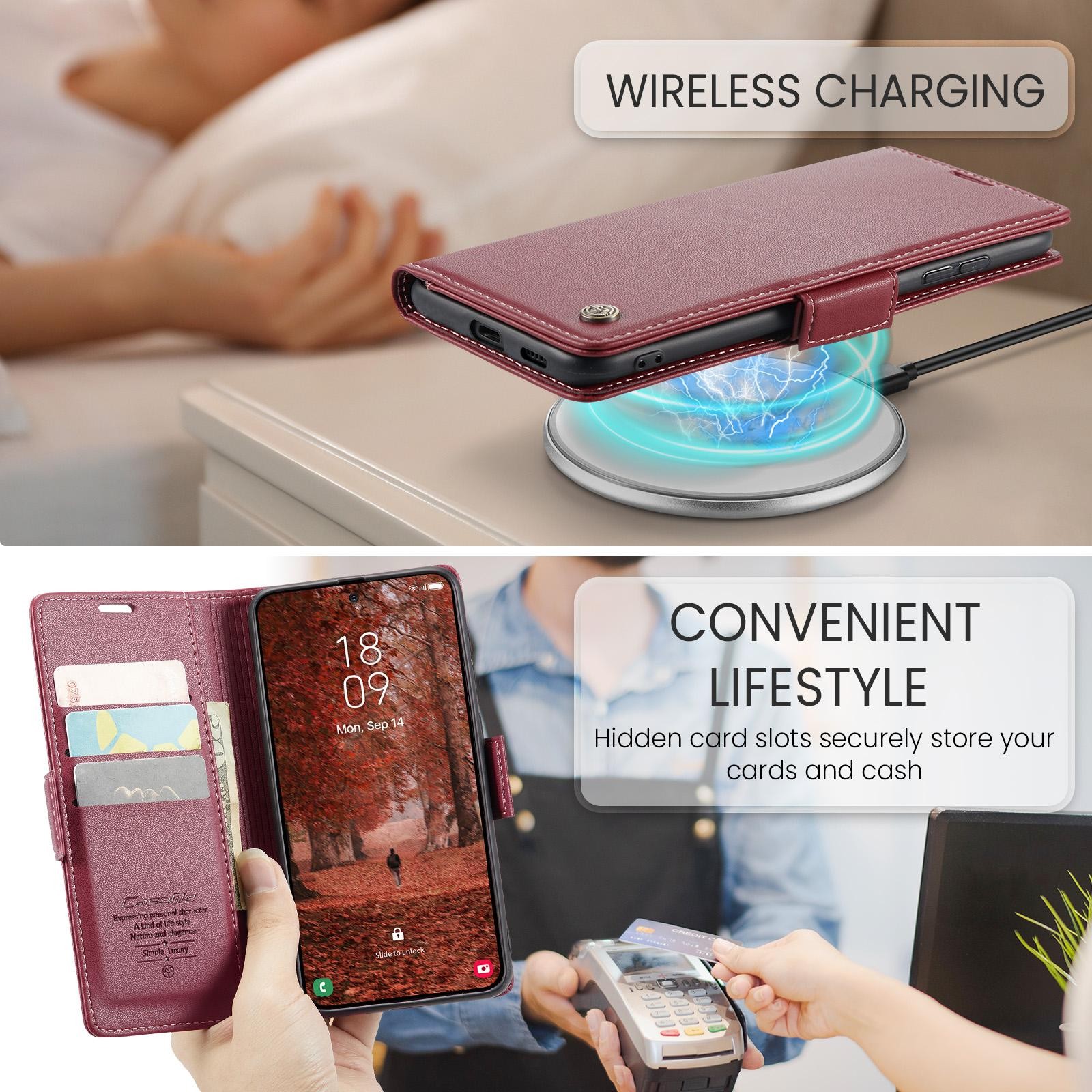 CaseMe 023 Samsung Galaxy S26 Plus 5G RFID Θήκη Πορτοφόλι Δερμάτινη –Red