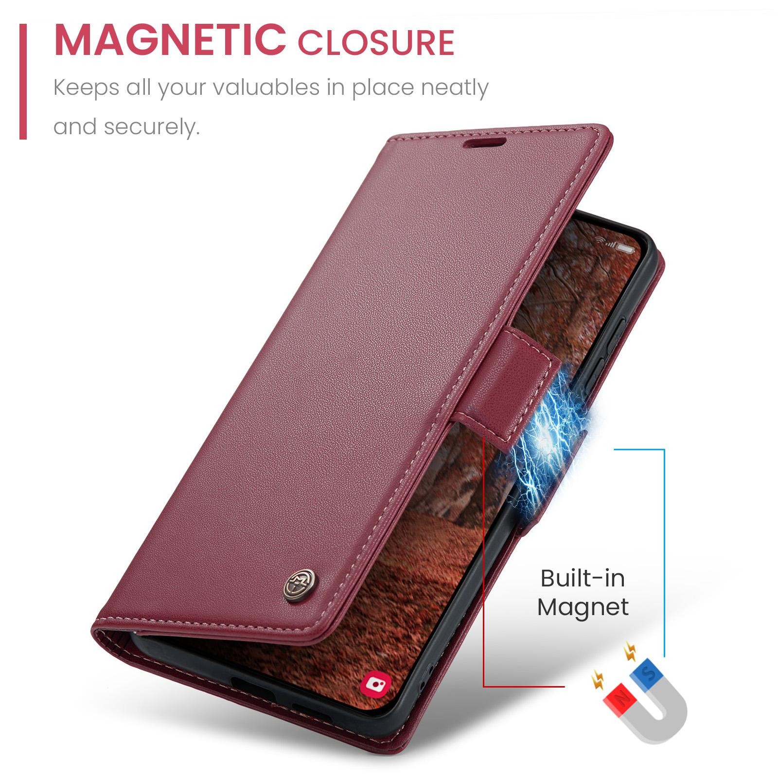 CaseMe 023 Samsung Galaxy S26 Plus 5G RFID Θήκη Πορτοφόλι Δερμάτινη –Red