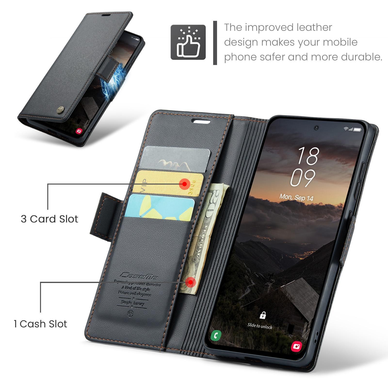 CaseMe 023 Samsung Galaxy S26 Plus 5G RFID Θήκη Πορτοφόλι Δερμάτινη –Black