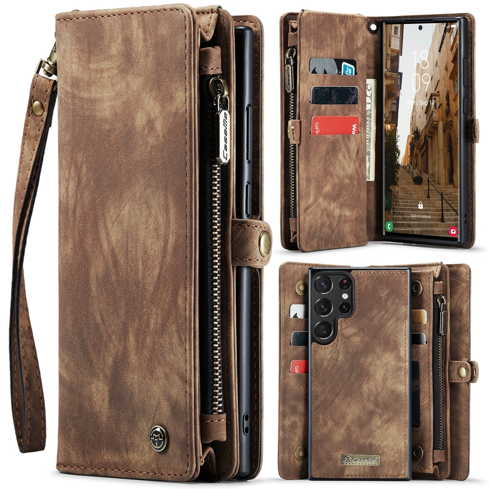 CaseMe 008 Samsung Galaxy S24 Ultra 5G Θήκη Πορτοφόλι με Αποσπώμενη Θήκη Σιλικόνης - Brown