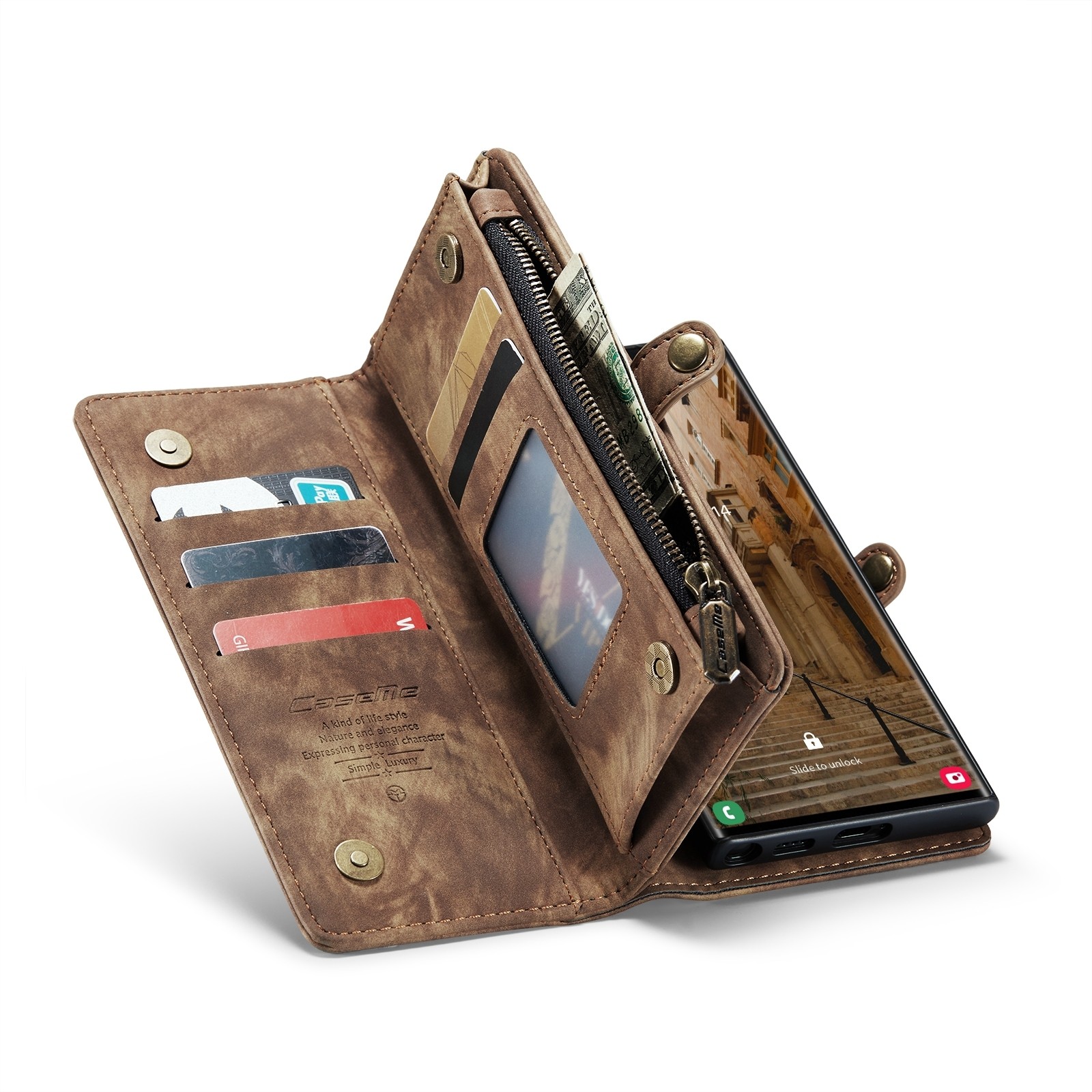 CaseMe 008 Samsung Galaxy S24 Ultra 5G Θήκη Πορτοφόλι με Αποσπώμενη Θήκη Σιλικόνης - Brown