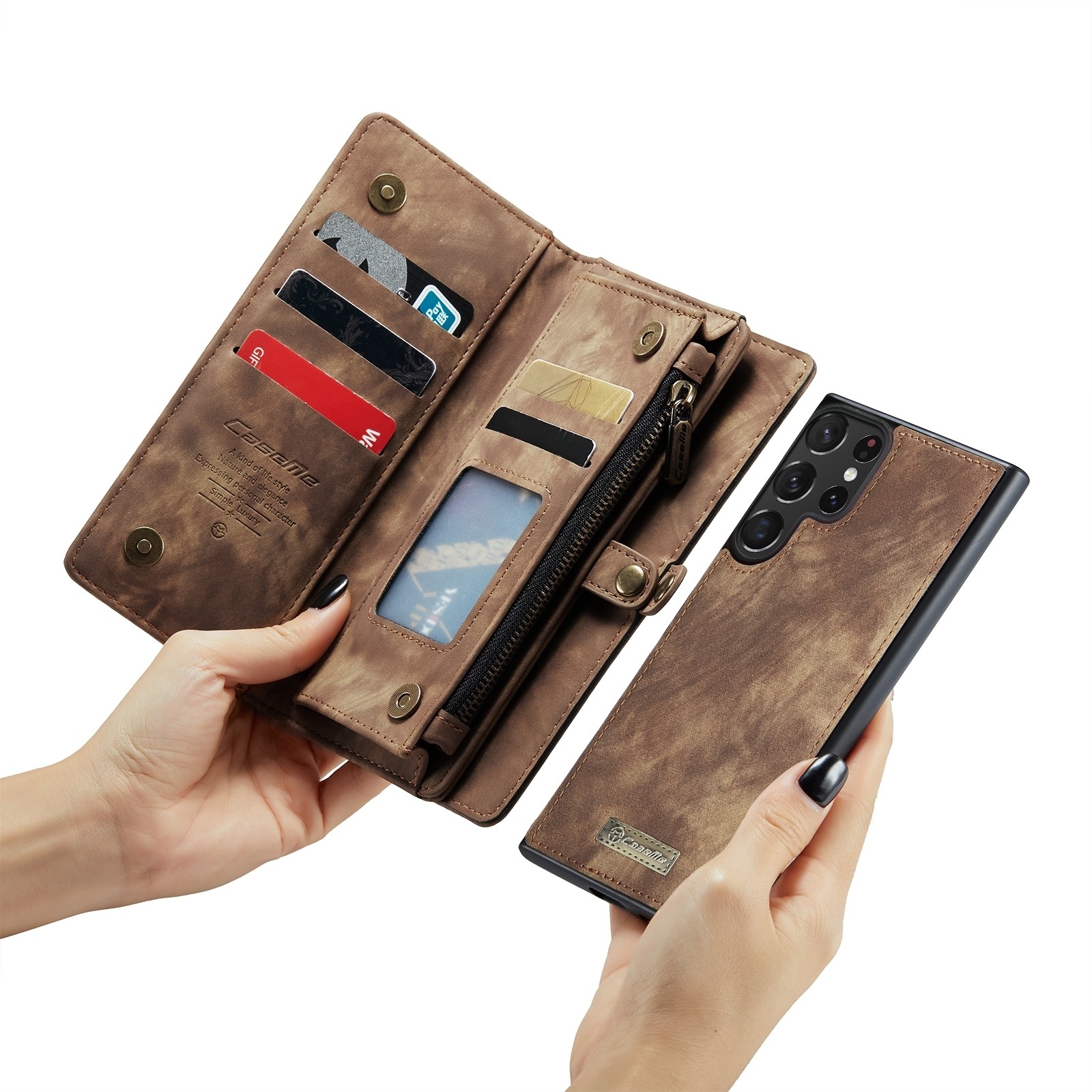 CaseMe 008 Samsung Galaxy S24 Ultra 5G Θήκη Πορτοφόλι με Αποσπώμενη Θήκη Σιλικόνης - Brown