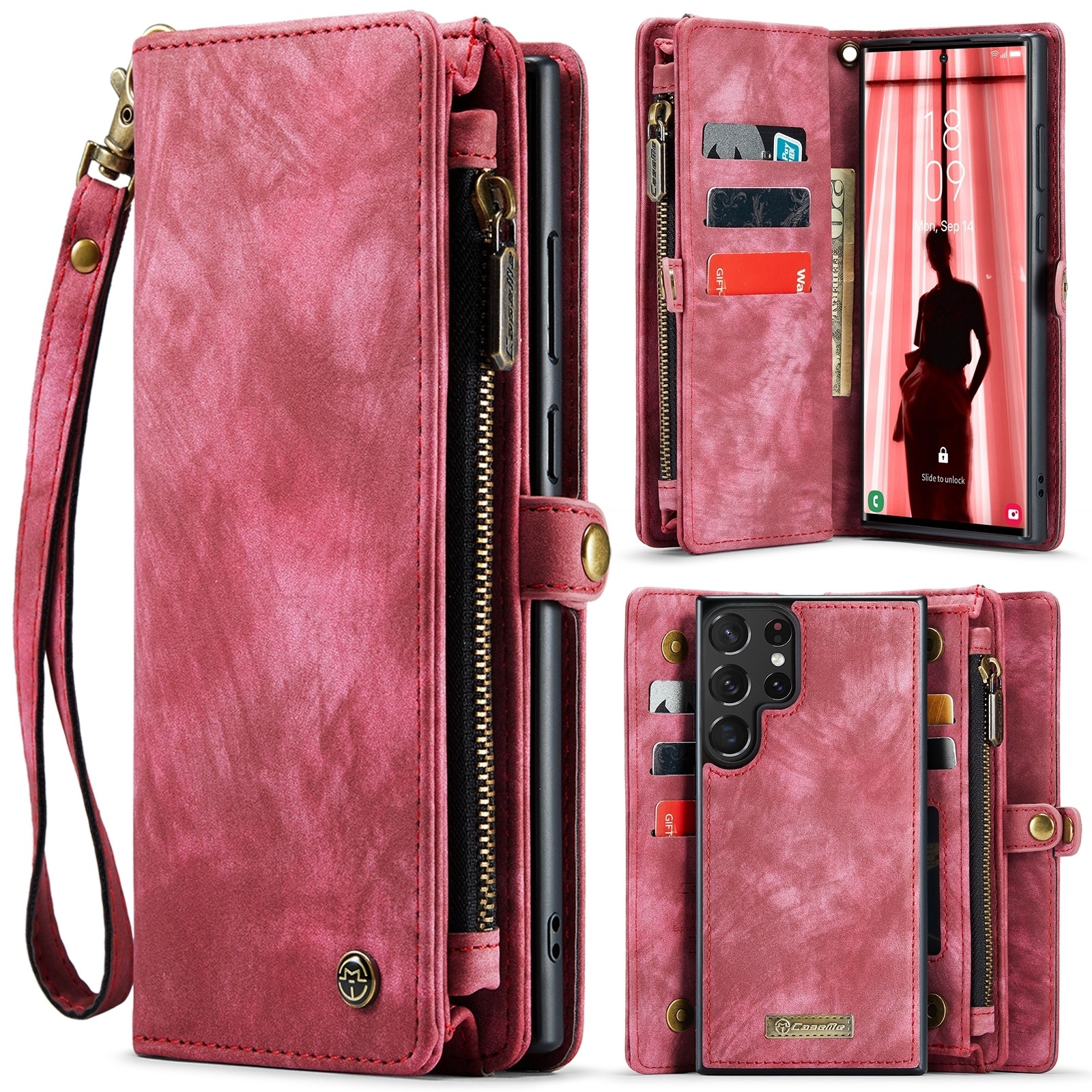 CaseMe 008 Samsung Galaxy S24 Ultra 5G Θήκη Πορτοφόλι με Αποσπώμενη Θήκη Σιλικόνης - Red
