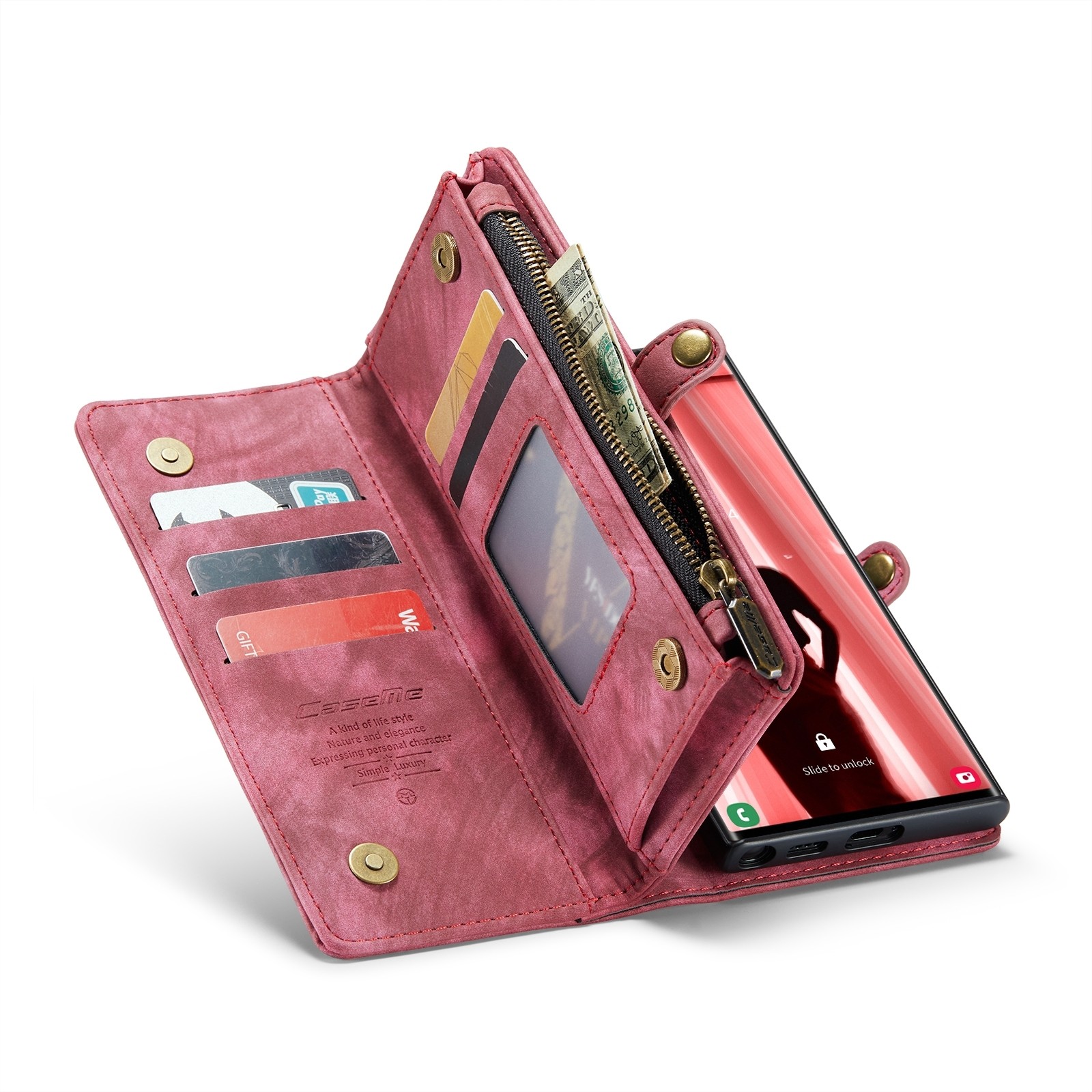 CaseMe 008 Samsung Galaxy S24 Ultra 5G Θήκη Πορτοφόλι με Αποσπώμενη Θήκη Σιλικόνης - Red