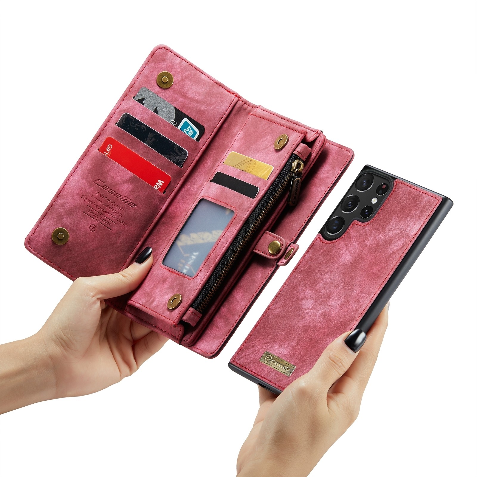 CaseMe 008 Samsung Galaxy S24 Ultra 5G Θήκη Πορτοφόλι με Αποσπώμενη Θήκη Σιλικόνης - Red