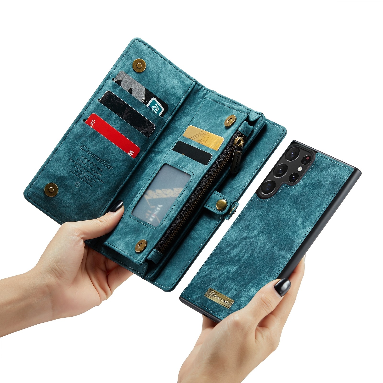 CaseMe 008 Samsung Galaxy S24 Ultra 5G Θήκη Πορτοφόλι με Αποσπώμενη Θήκη Σιλικόνης -Blue