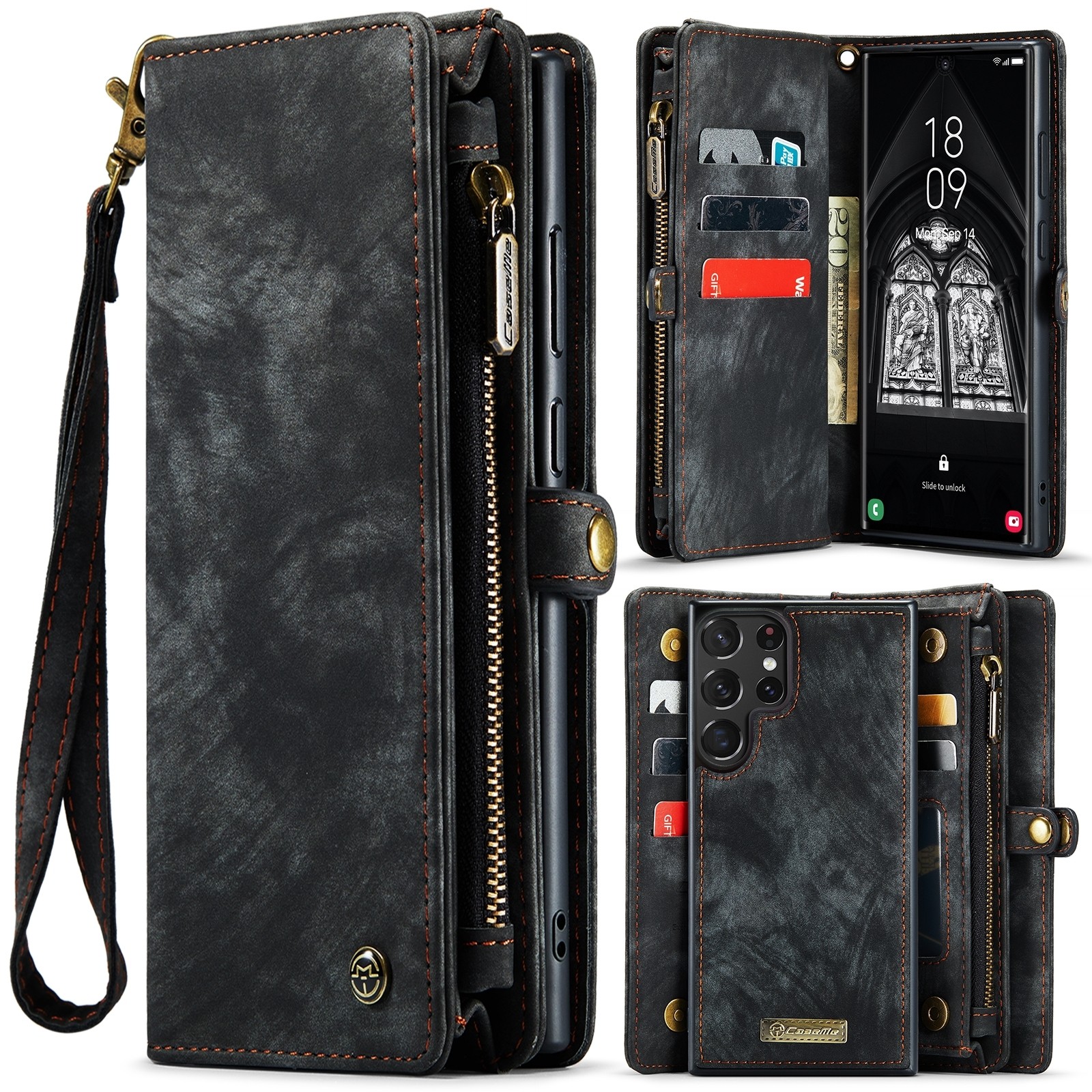 CaseMe 008 Samsung Galaxy S24 Ultra 5G Θήκη Πορτοφόλι με Αποσπώμενη Θήκη Σιλικόνης - Black