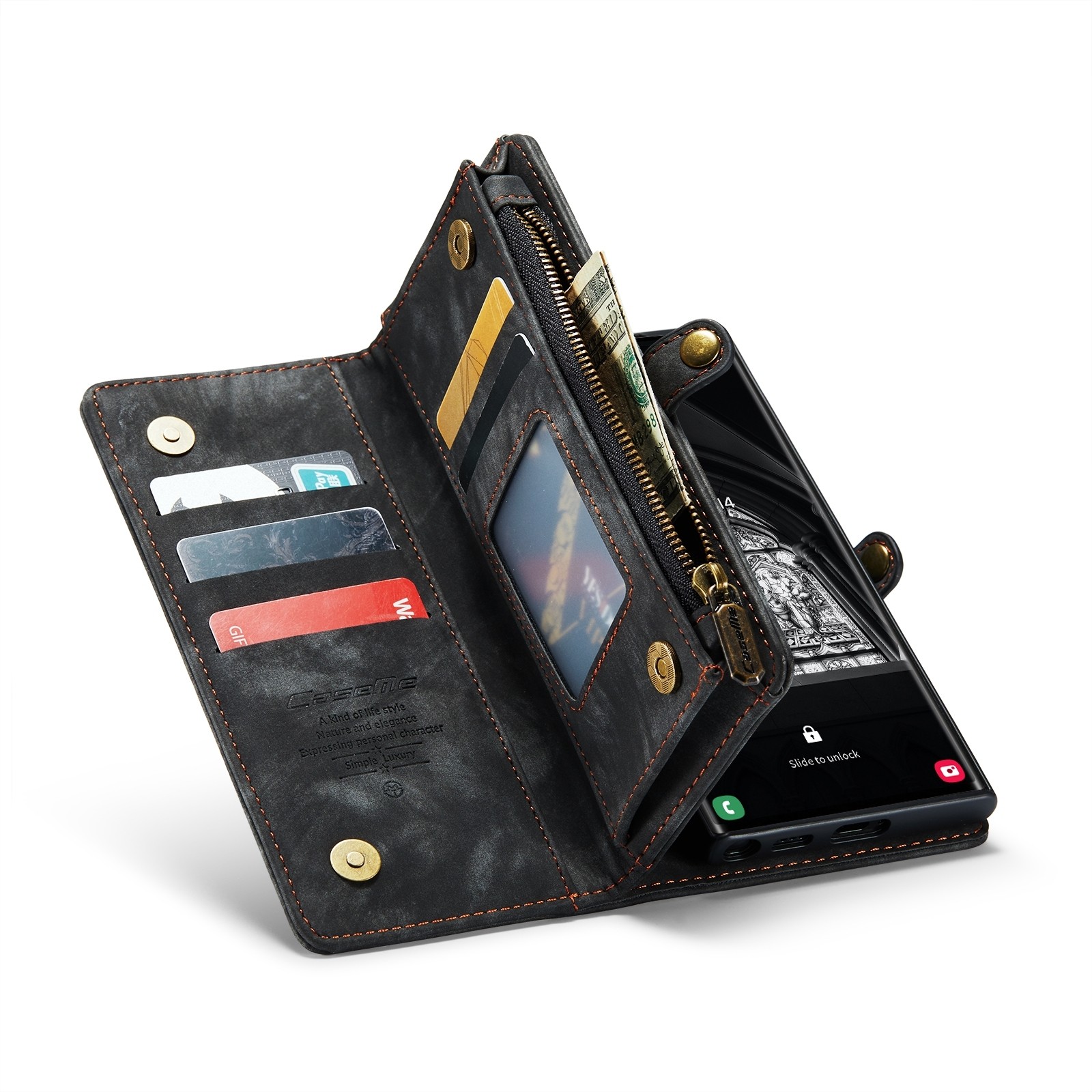 CaseMe 008 Samsung Galaxy S24 Ultra 5G Θήκη Πορτοφόλι με Αποσπώμενη Θήκη Σιλικόνης - Black
