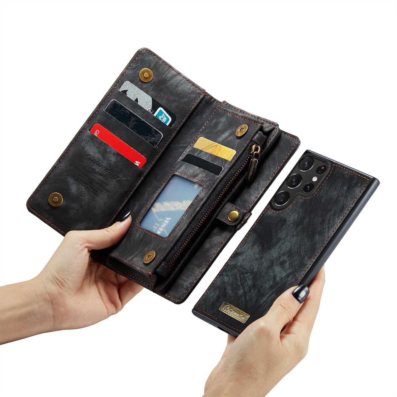 CaseMe 008 Samsung Galaxy S24 Ultra 5G Θήκη Πορτοφόλι με Αποσπώμενη Θήκη Σιλικόνης - Black