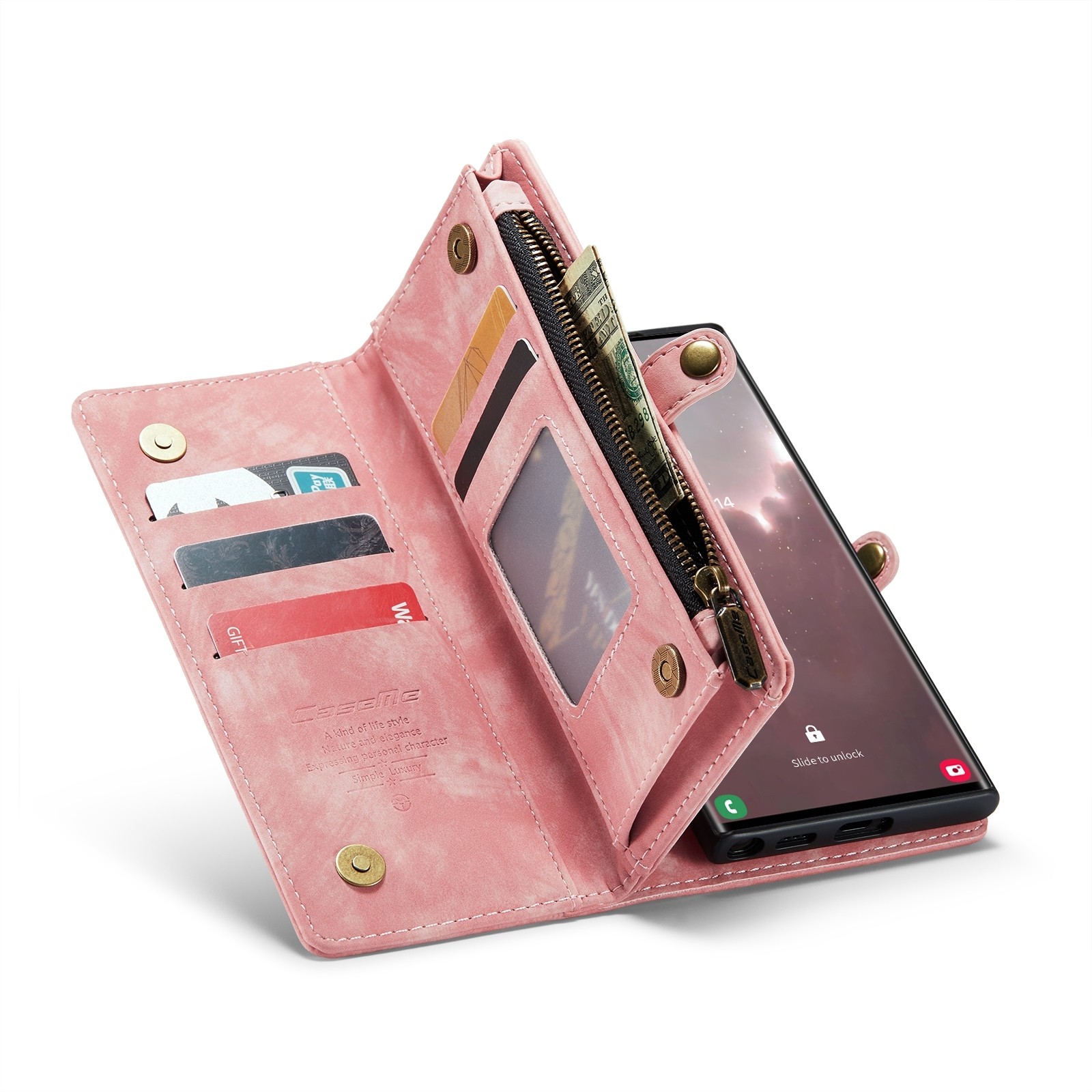 CaseMe 008 Samsung Galaxy S24 Ultra 5G Θήκη Πορτοφόλι με Αποσπώμενη Θήκη Σιλικόνης - Pink