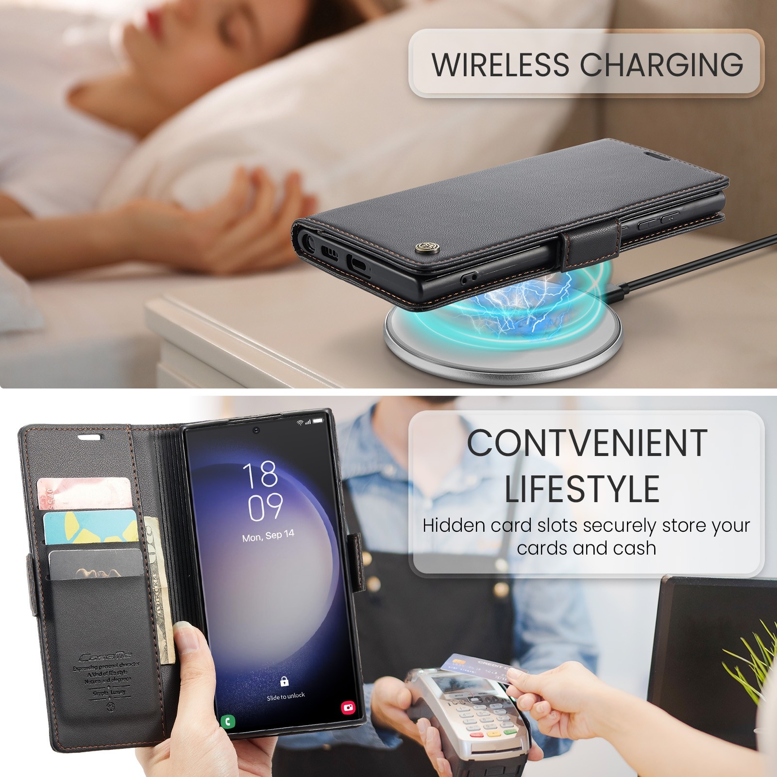 CaseMe 023 Samsung Galaxy S24 Ultra 5G RFID Θήκη Πορτοφόλι Δερμάτινη –Black