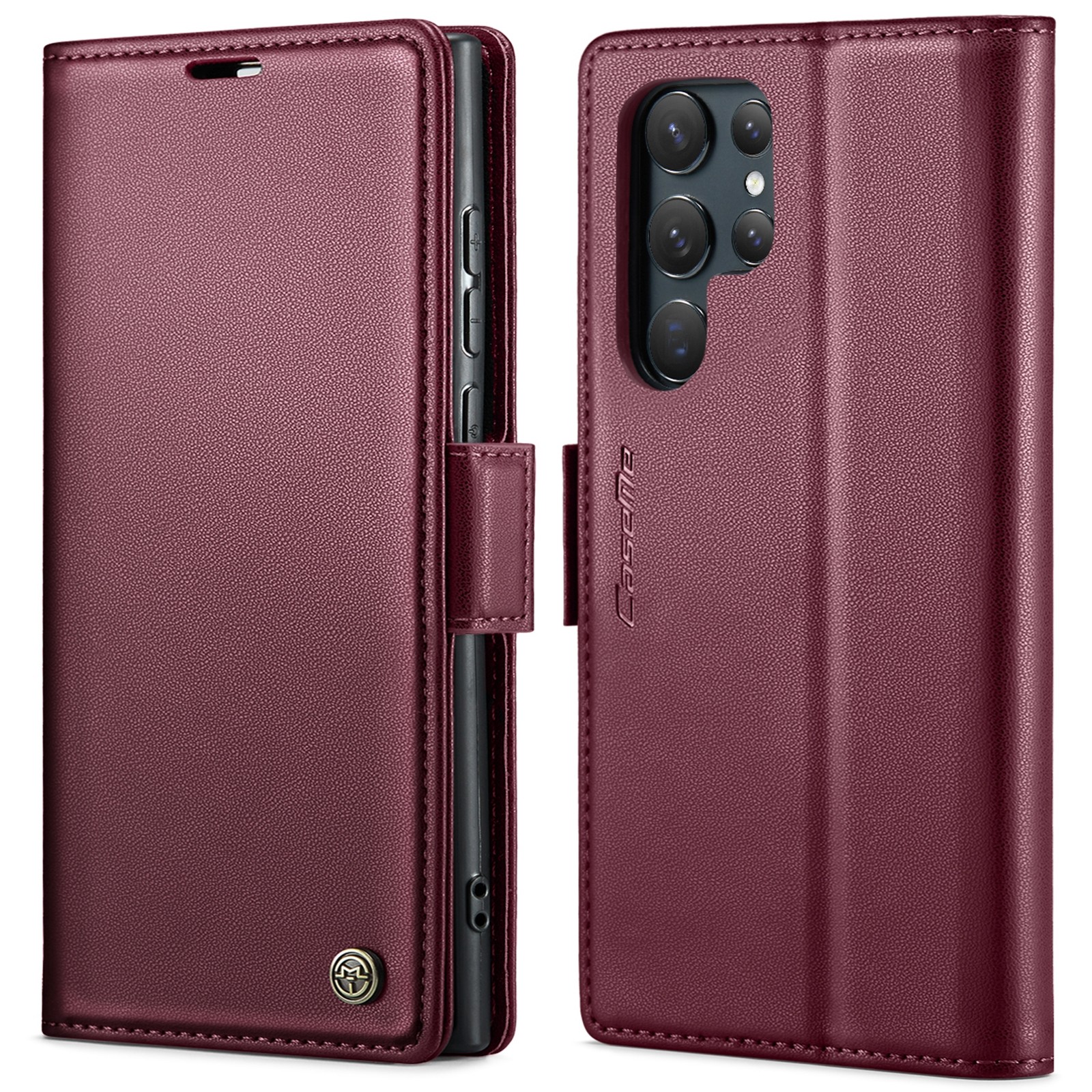 CaseMe 023 Samsung Galaxy S24 Ultra 5G RFID Θήκη Πορτοφόλι Δερμάτινη –Wine red