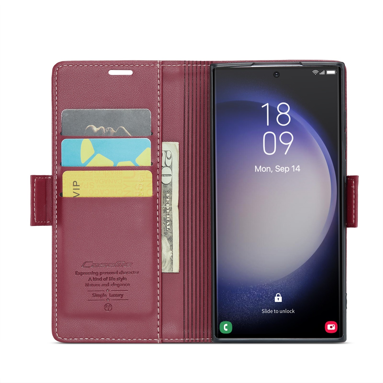CaseMe 023 Samsung Galaxy S24 Ultra 5G RFID Θήκη Πορτοφόλι Δερμάτινη –Wine red
