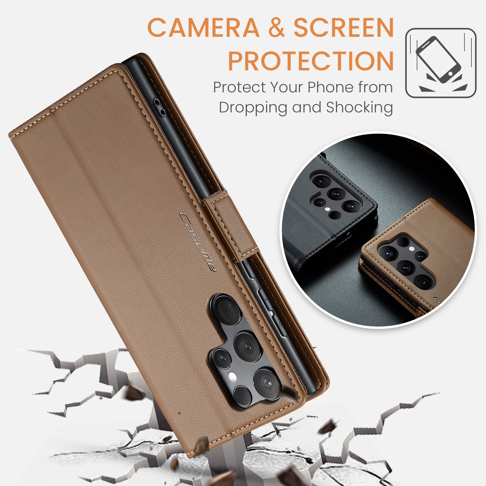CaseMe 023 Samsung Galaxy S24 Ultra 5G RFID Θήκη Πορτοφόλι Δερμάτινη –Brown