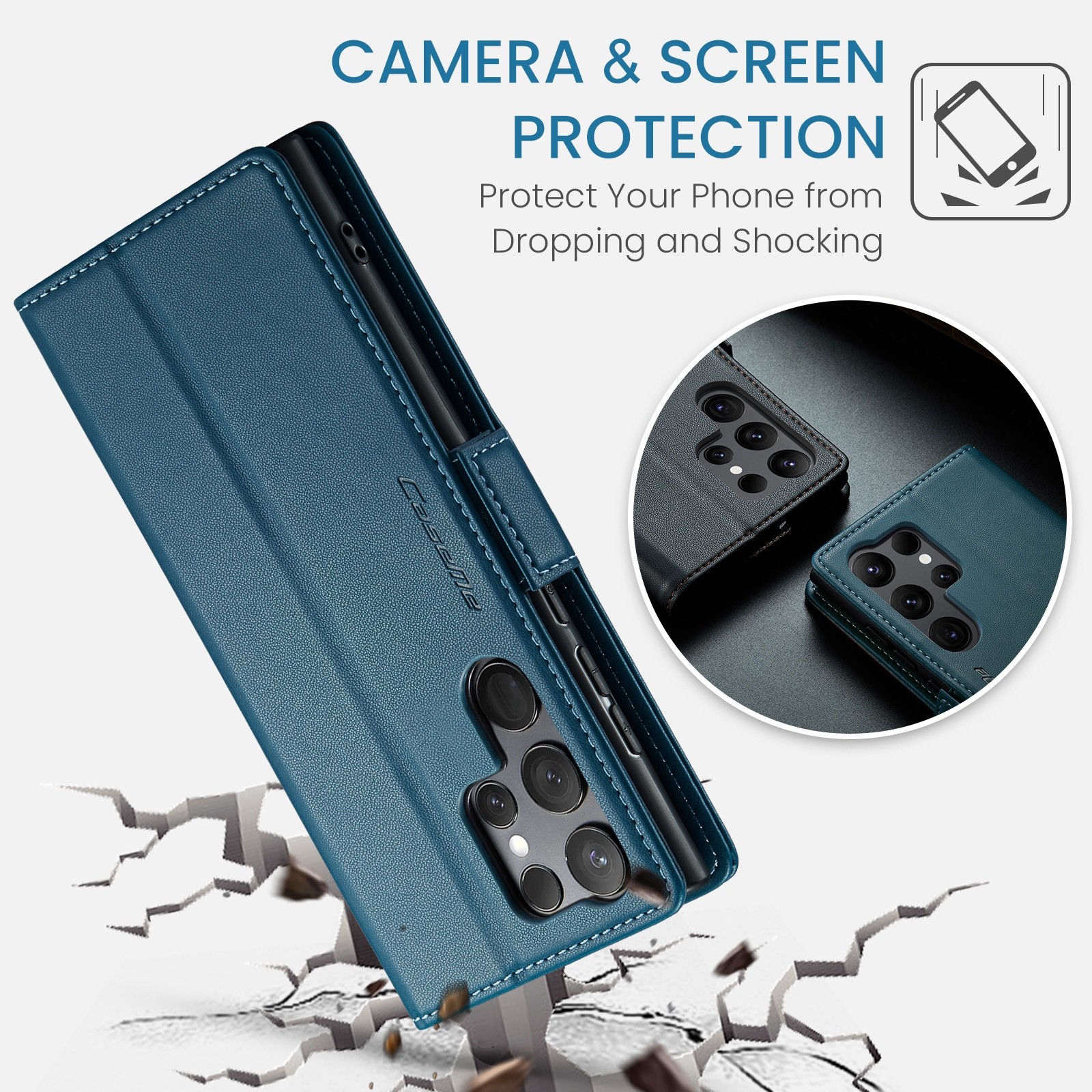 CaseMe 023 Samsung Galaxy S24 Ultra 5G RFID Θήκη Πορτοφόλι Δερμάτινη –Blue