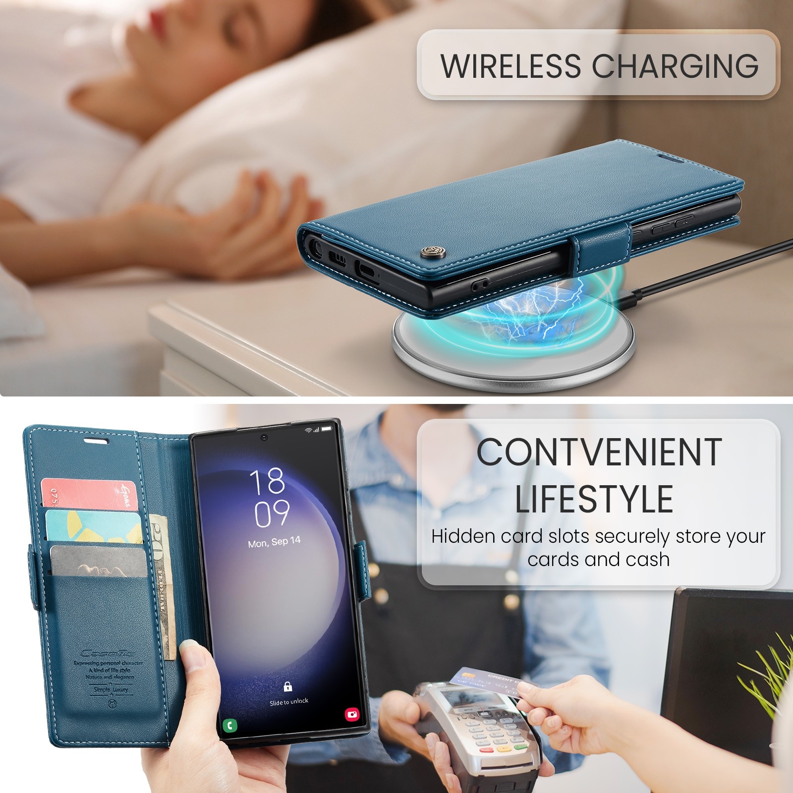 CaseMe 023 Samsung Galaxy S24 Ultra 5G RFID Θήκη Πορτοφόλι Δερμάτινη –Blue