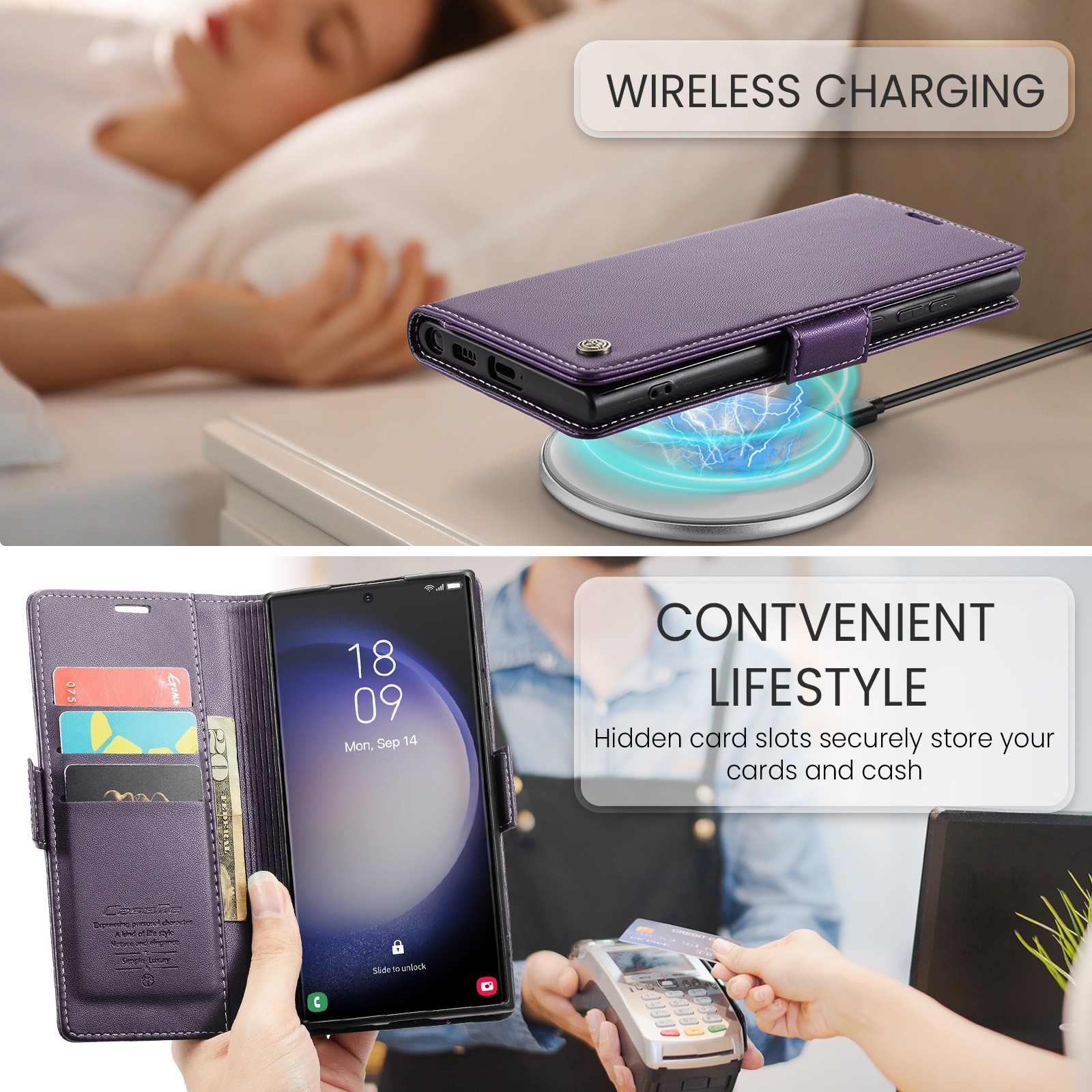 CaseMe 023 Samsung Galaxy S24 Ultra 5G RFID Θήκη Πορτοφόλι Δερμάτινη –Pearly Purple