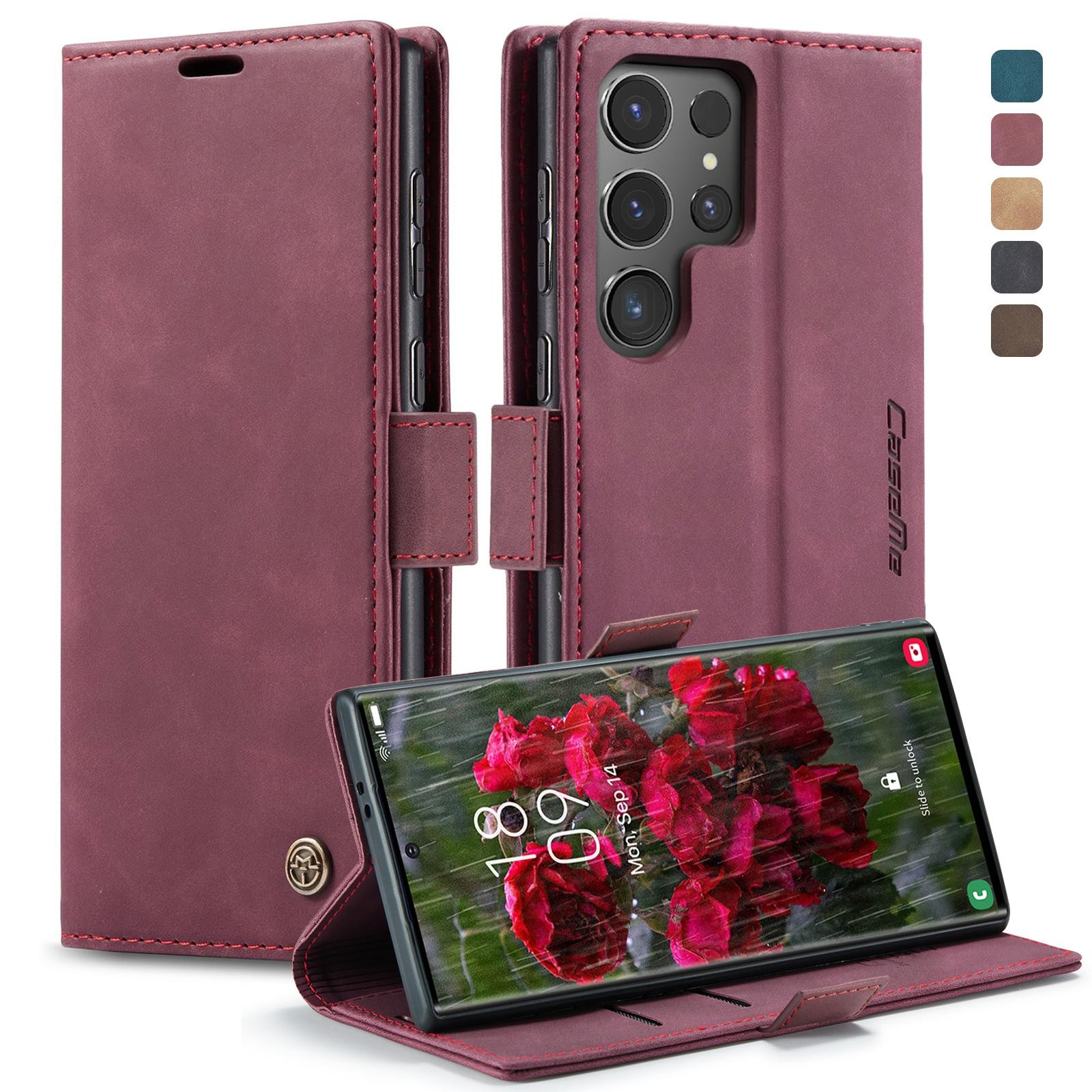 CaseMe 013 Samsung Galaxy S24 Ultra 5G Retro Leather Θήκη Βιβλίο - Wine red