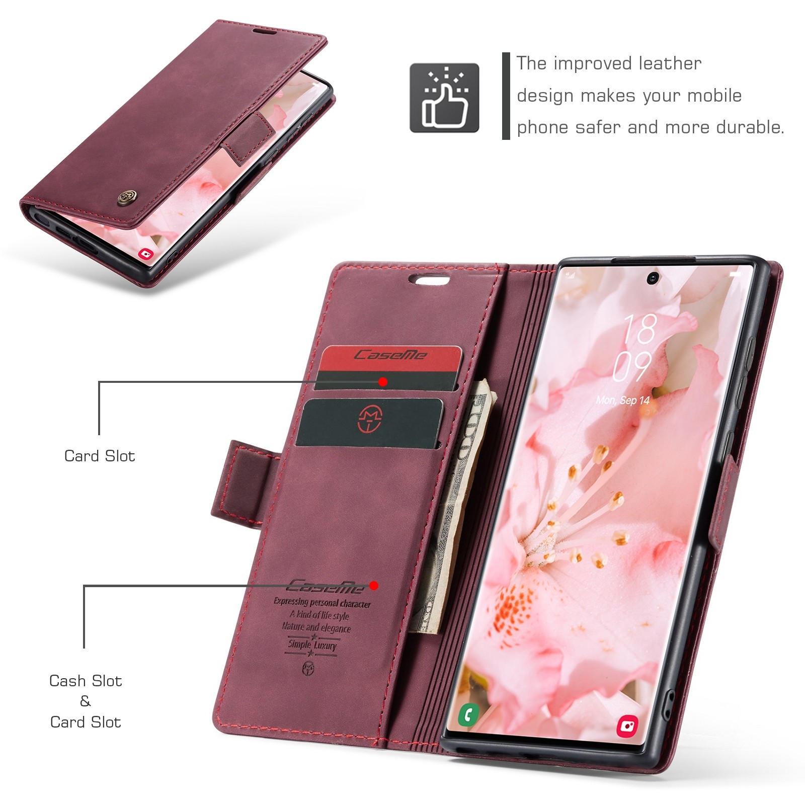 CaseMe 013 Samsung Galaxy S24 Ultra 5G Retro Leather Θήκη Βιβλίο - Wine red
