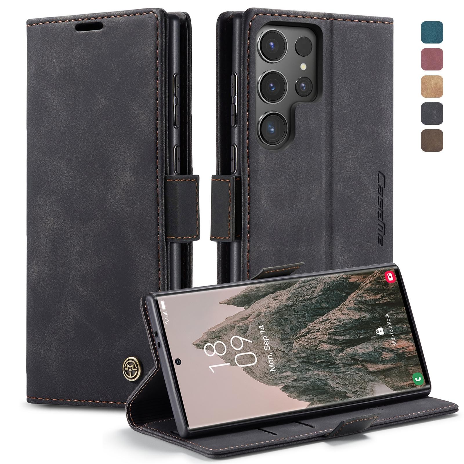 CaseMe 013 Samsung Galaxy S24 Ultra 5G Retro Leather Θήκη Βιβλίο - Black