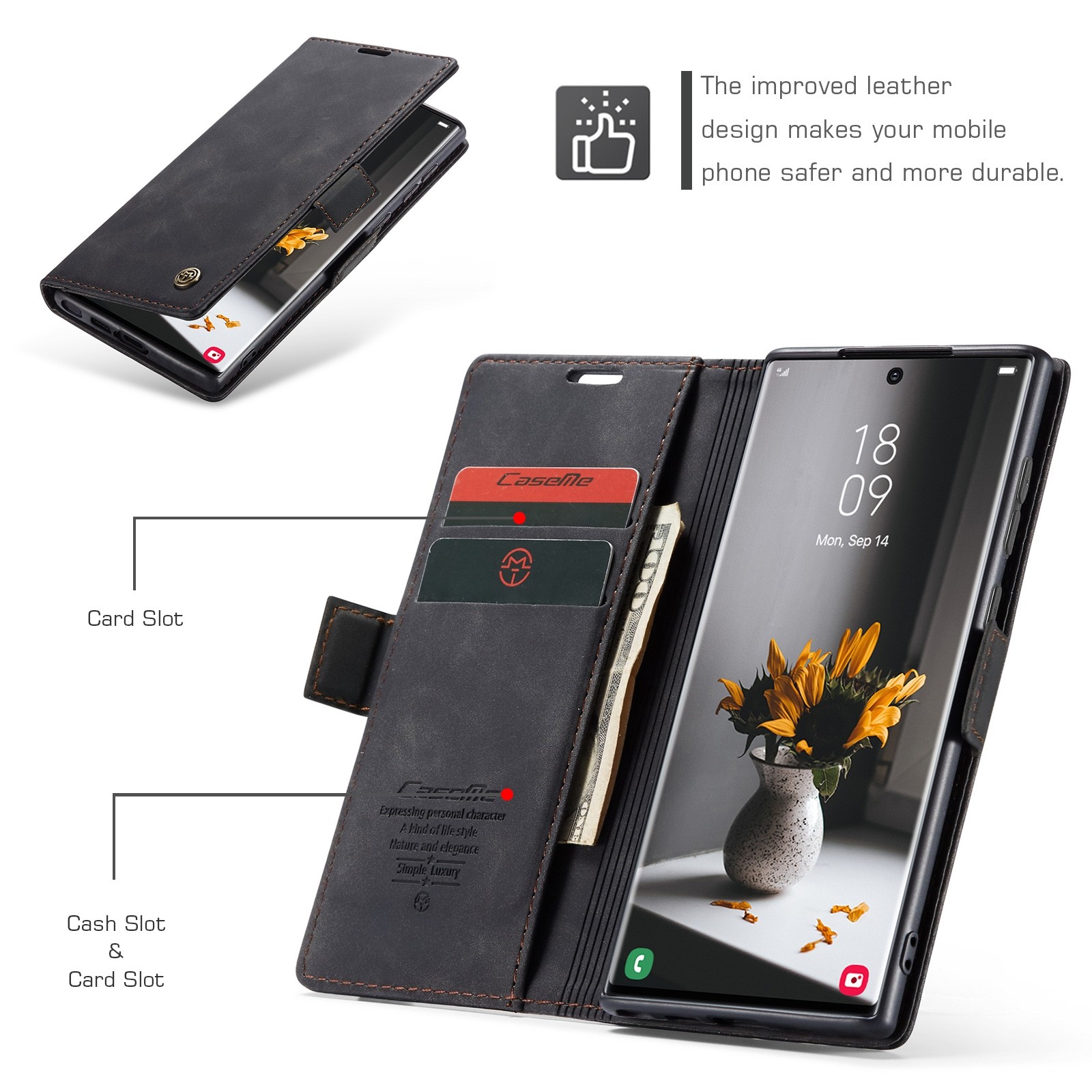 CaseMe 013 Samsung Galaxy S24 Ultra 5G Retro Leather Θήκη Βιβλίο - Black