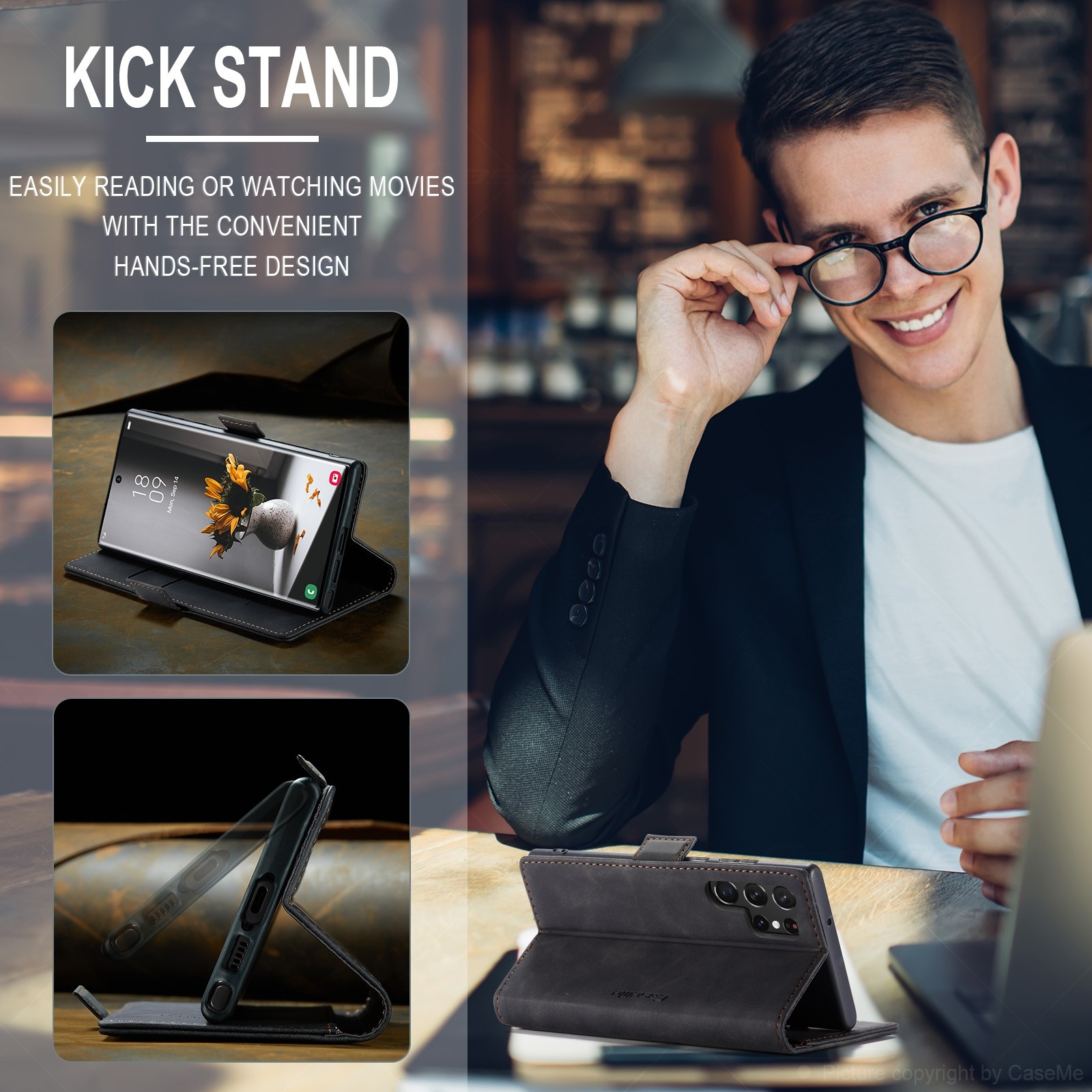 CaseMe 013 Samsung Galaxy S24 Ultra 5G Retro Leather Θήκη Βιβλίο - Black
