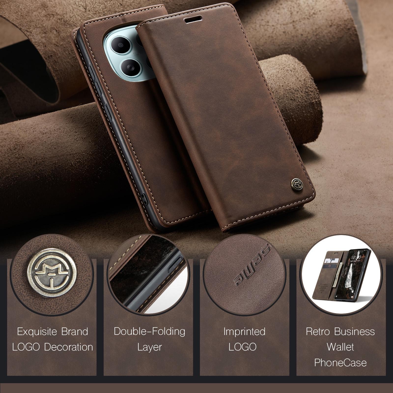 CaseMe 013 Xiaomi Redmi Note 15 4G/5G Retro Leather Θήκη Βιβλίο -Coffee