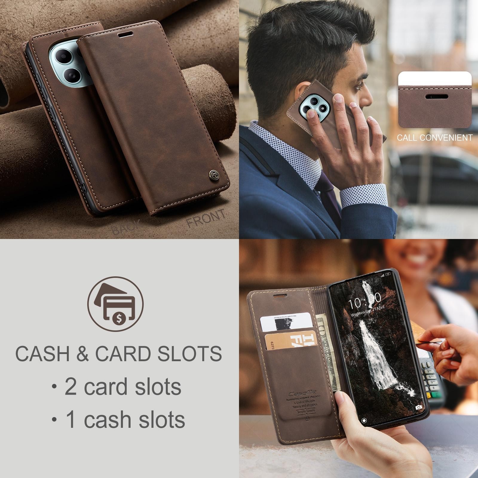 CaseMe 013 Xiaomi Redmi Note 15 4G/5G Retro Leather Θήκη Βιβλίο -Coffee