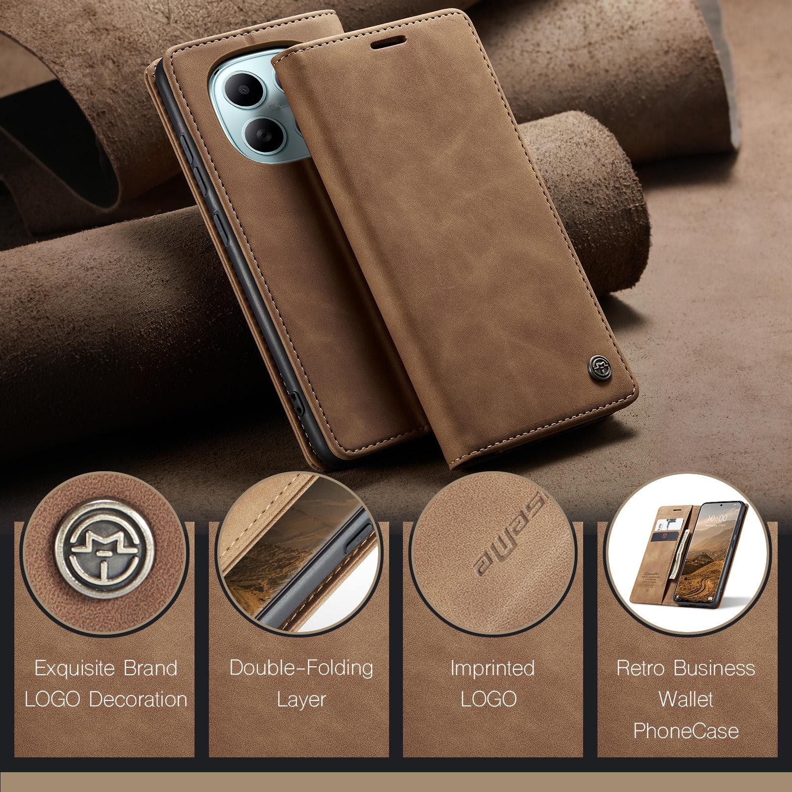 CaseMe 013 Xiaomi Redmi Note 15 4G/5G Retro Leather Θήκη Βιβλίο -Brown