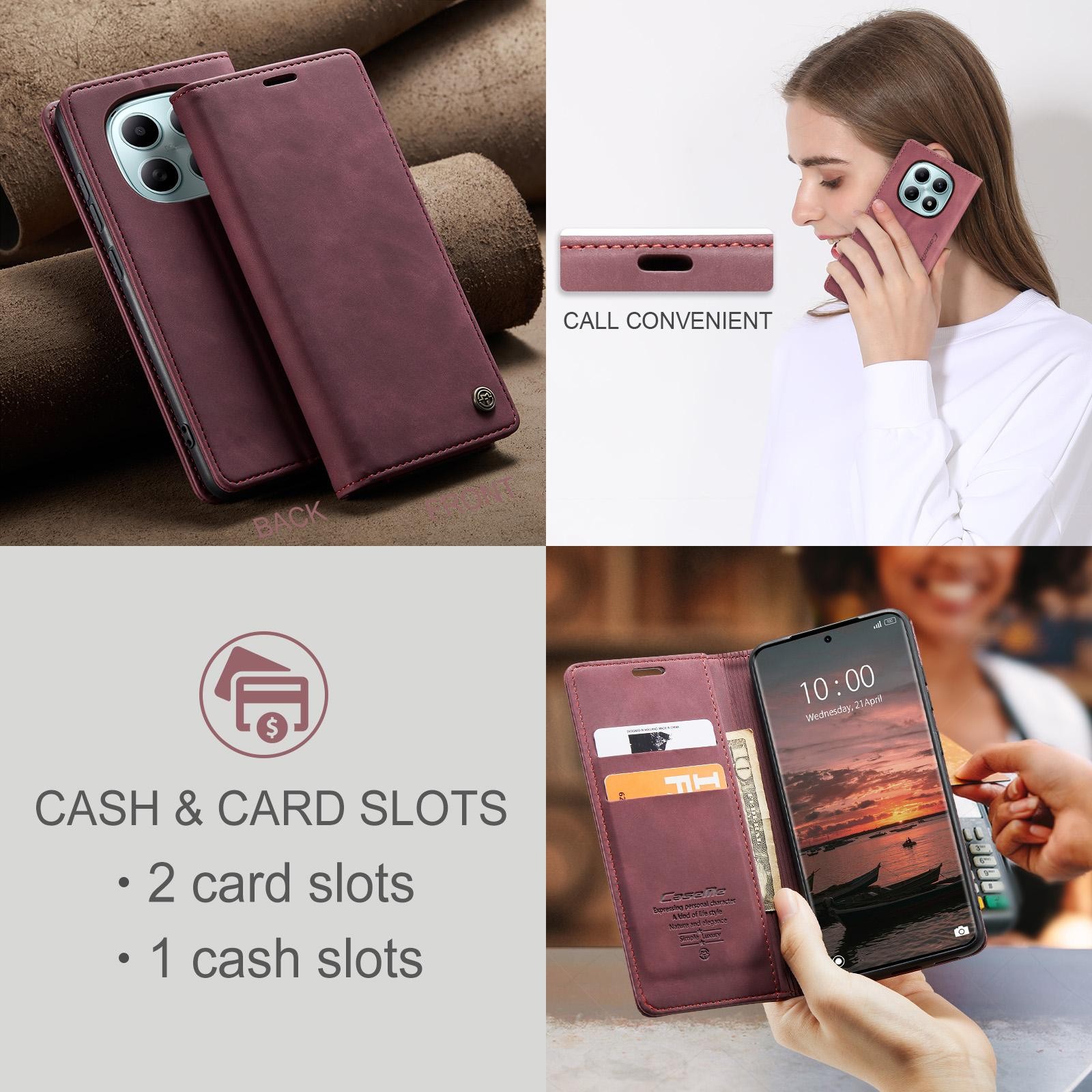 CaseMe 013 Xiaomi Redmi Note 15 4G/5G Retro Leather Θήκη Βιβλίο -Red