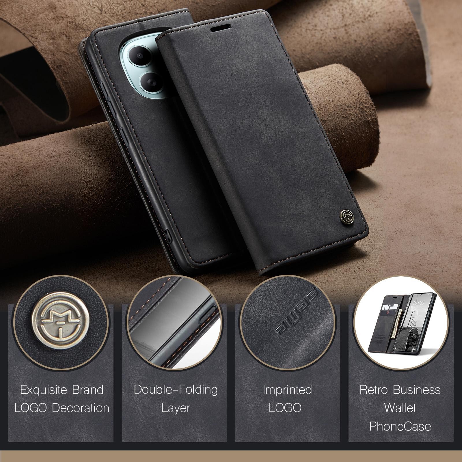 CaseMe 013 Xiaomi Redmi Note 15 4G/5G Retro Leather Θήκη Βιβλίο -Black