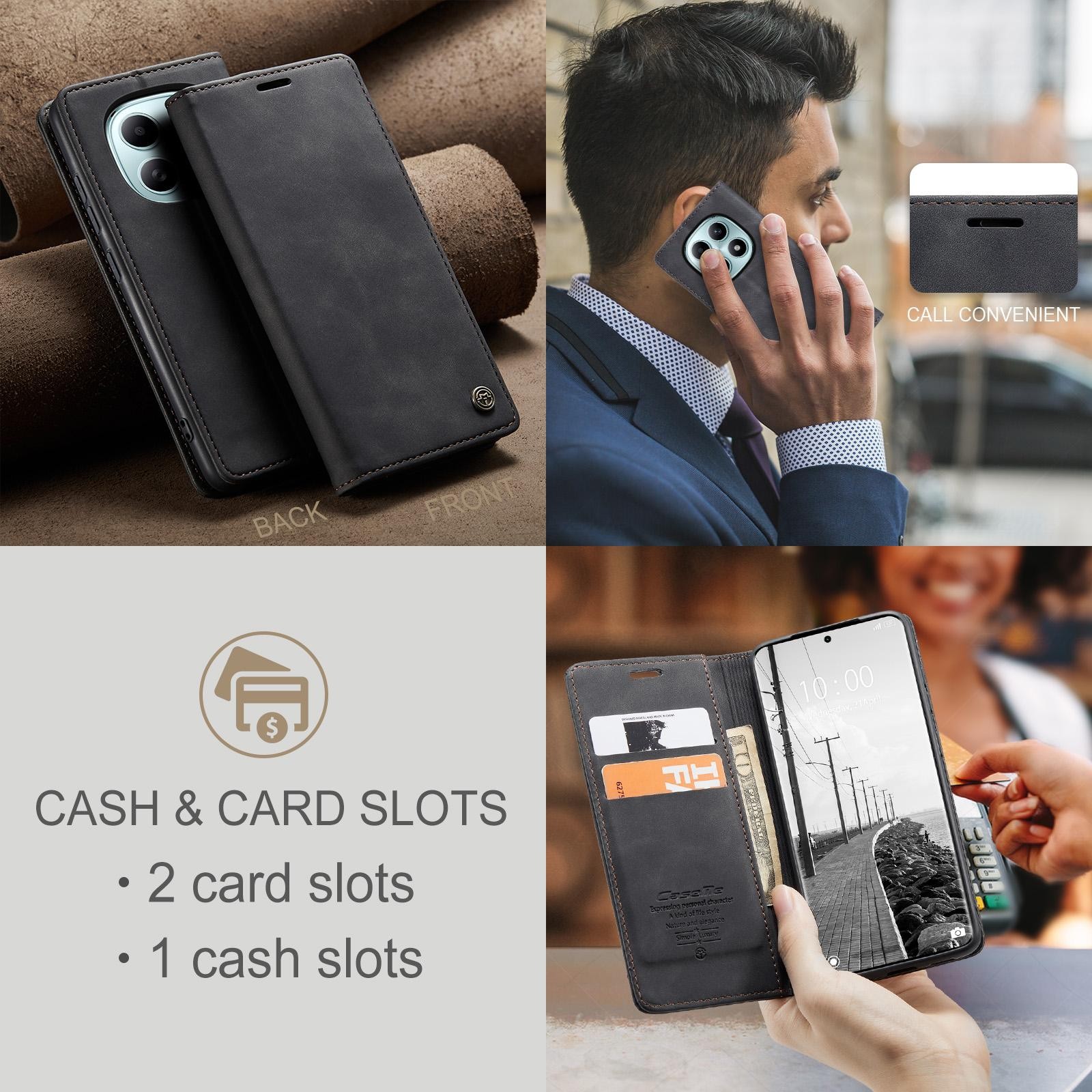 CaseMe 013 Xiaomi Redmi Note 15 4G/5G Retro Leather Θήκη Βιβλίο -Black