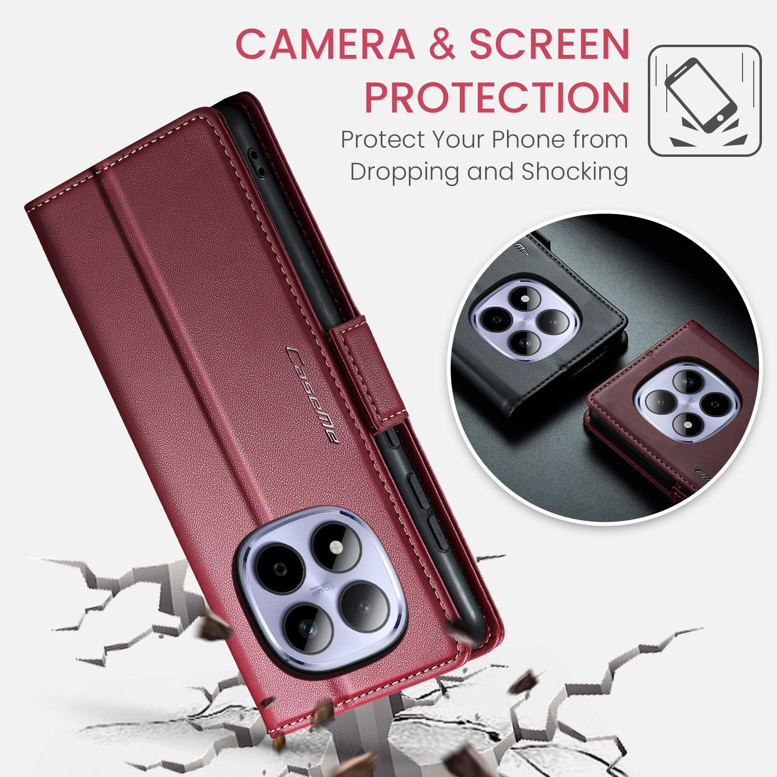 CaseMe 023 Xiaomi Redmi Note 15 Pro 4G RFID Θήκη Πορτοφόλι Δερμάτινη –Red