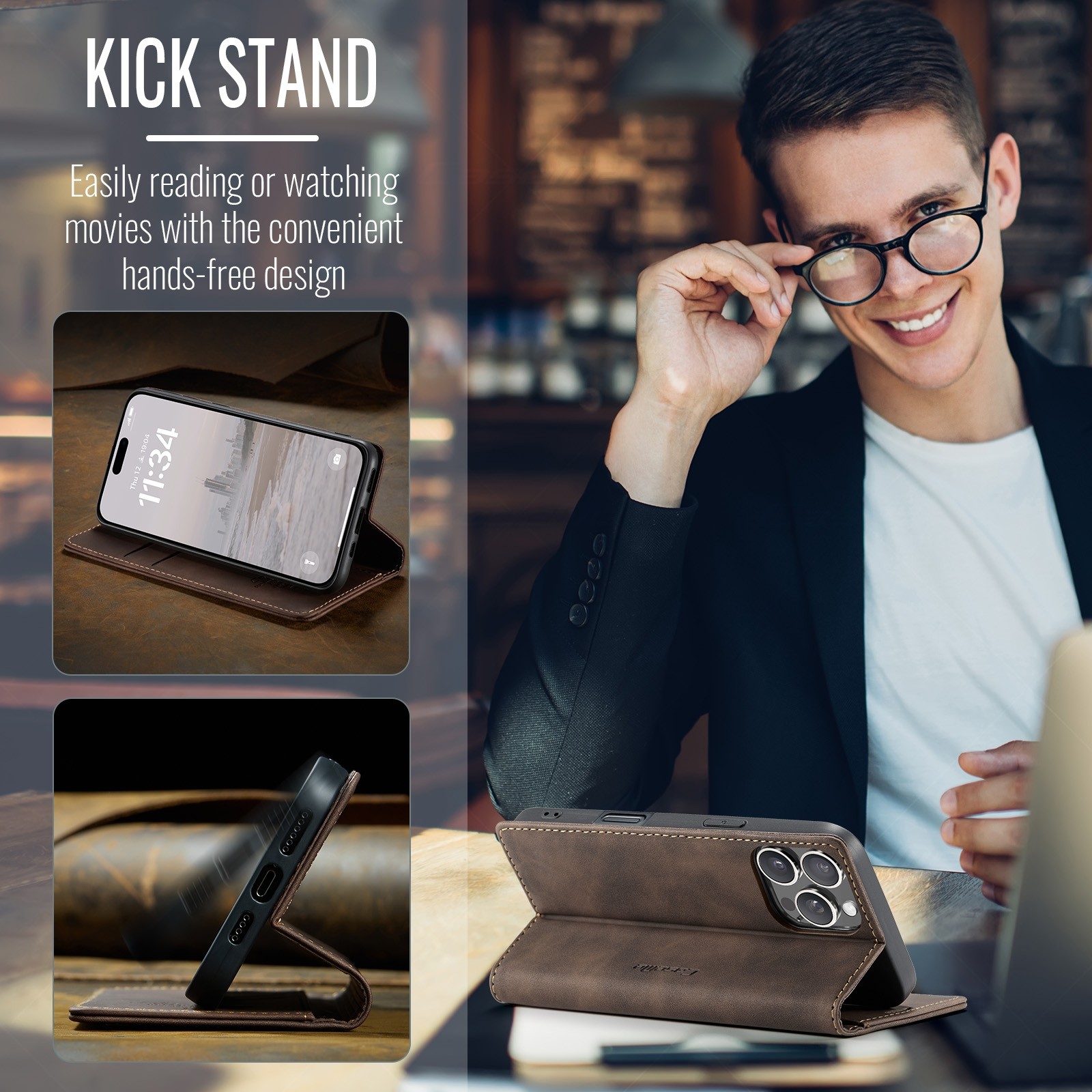CaseMe 013 iPhone 16 Pro Max Retro Leather Θήκη Βιβλίο–Coffee