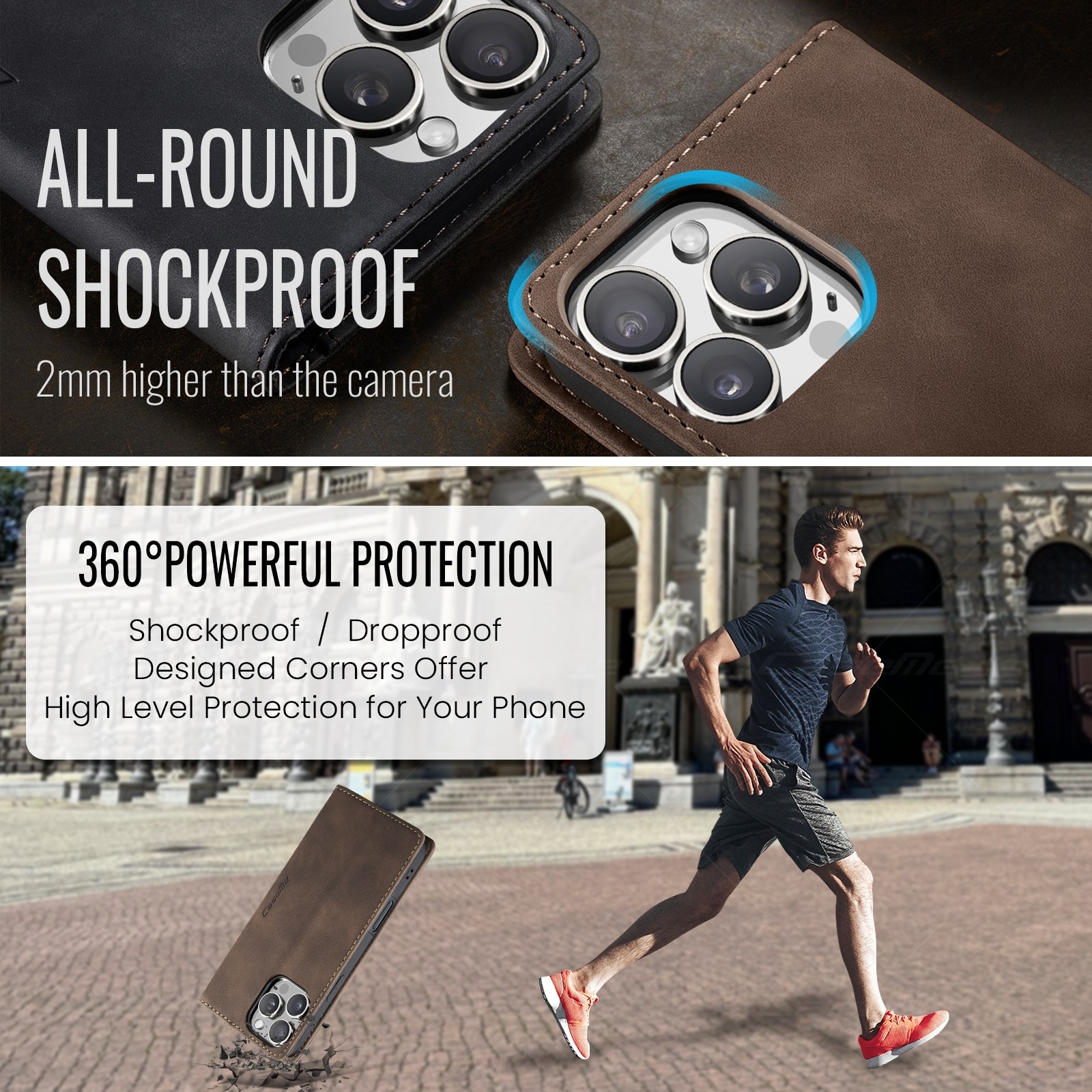 CaseMe 013 iPhone 16 Pro Max Retro Leather Θήκη Βιβλίο–Coffee