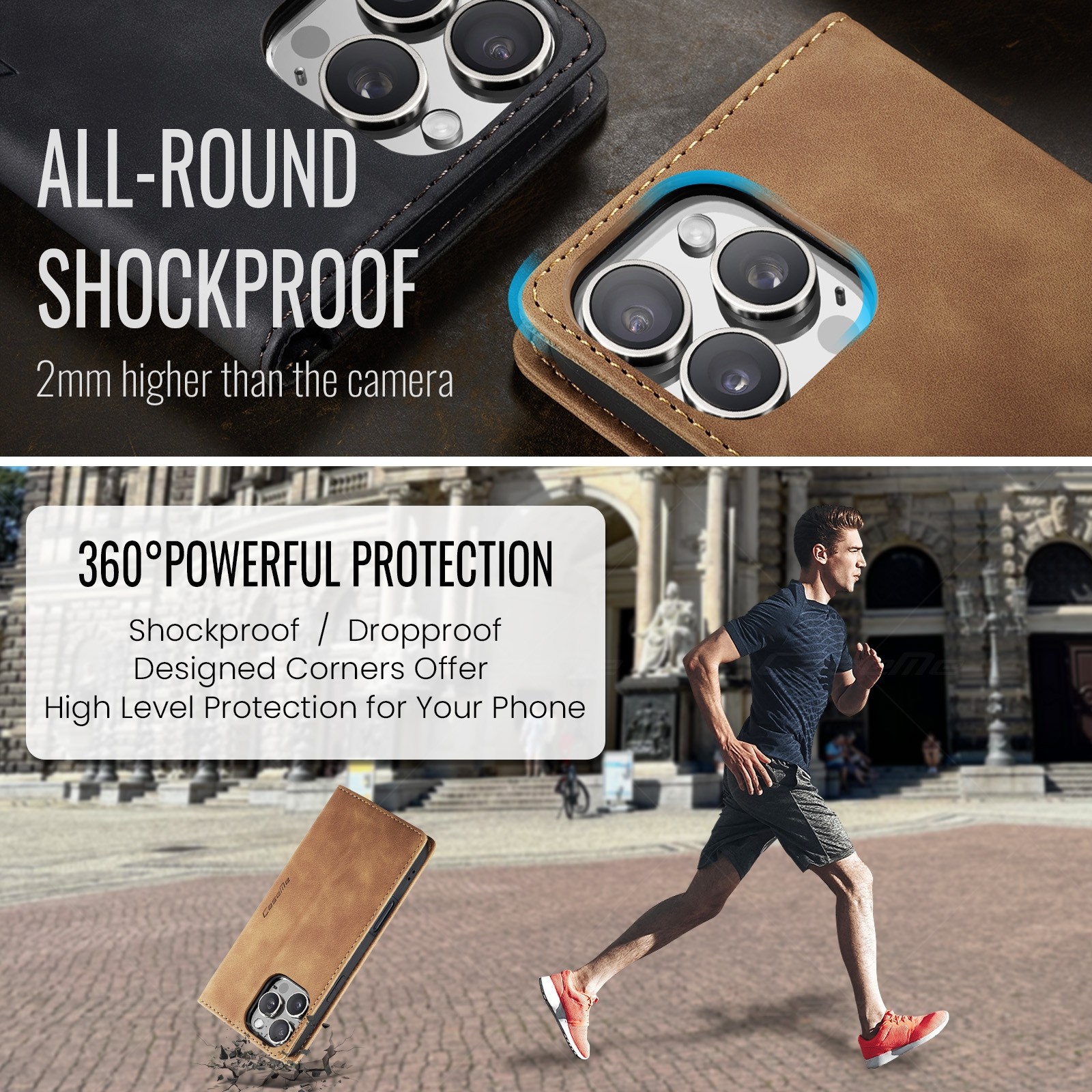 CaseMe 013 iPhone 16 Pro Max Retro Leather Θήκη Βιβλίο -Brown