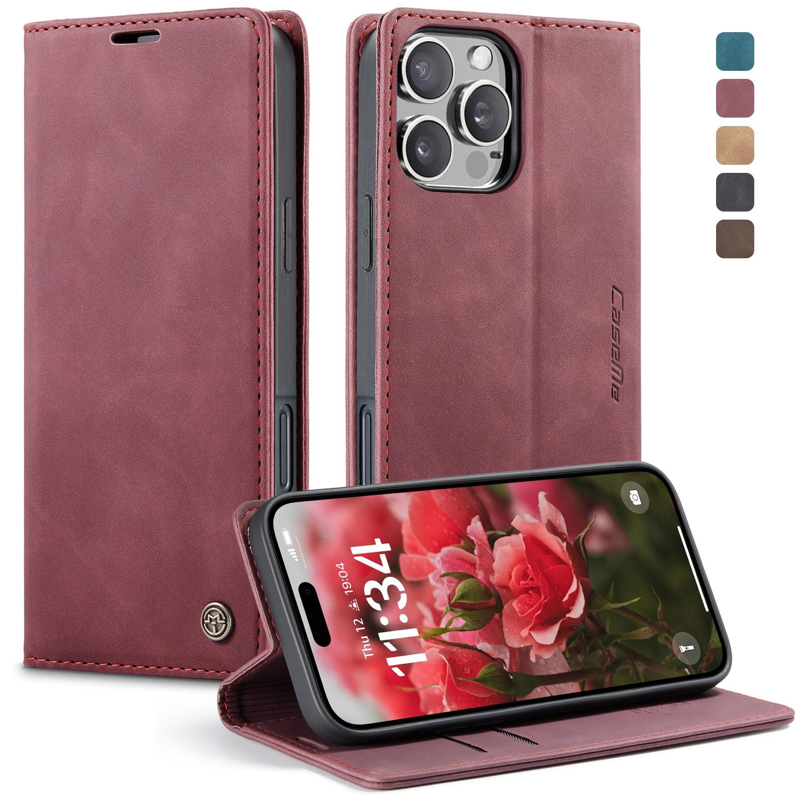 CaseMe 013 iPhone 16 Pro Max Retro Leather Θήκη Βιβλίο -Red