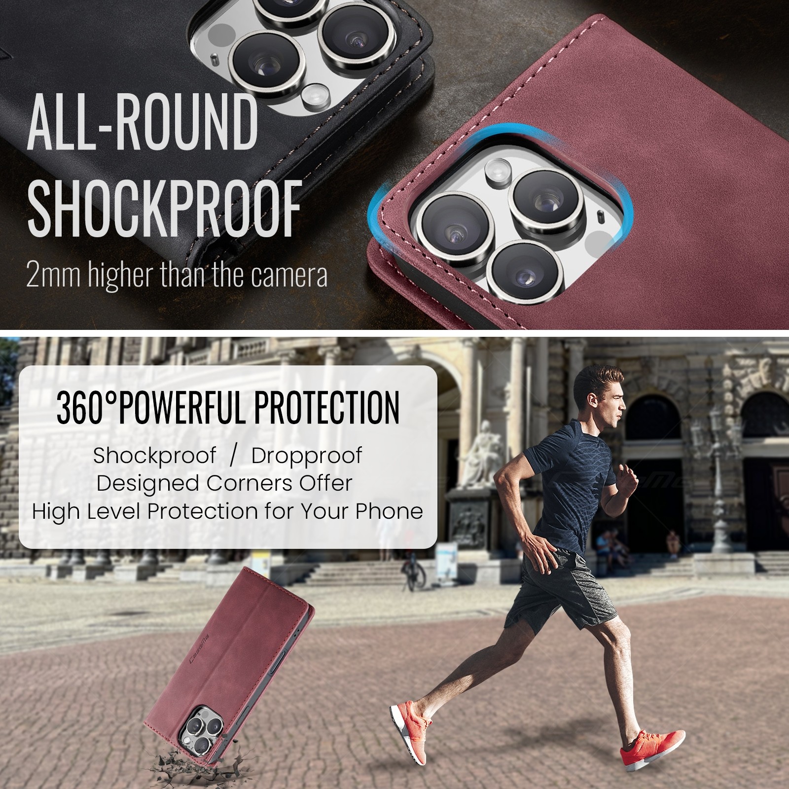 CaseMe 013 iPhone 16 Pro Max Retro Leather Θήκη Βιβλίο -Red