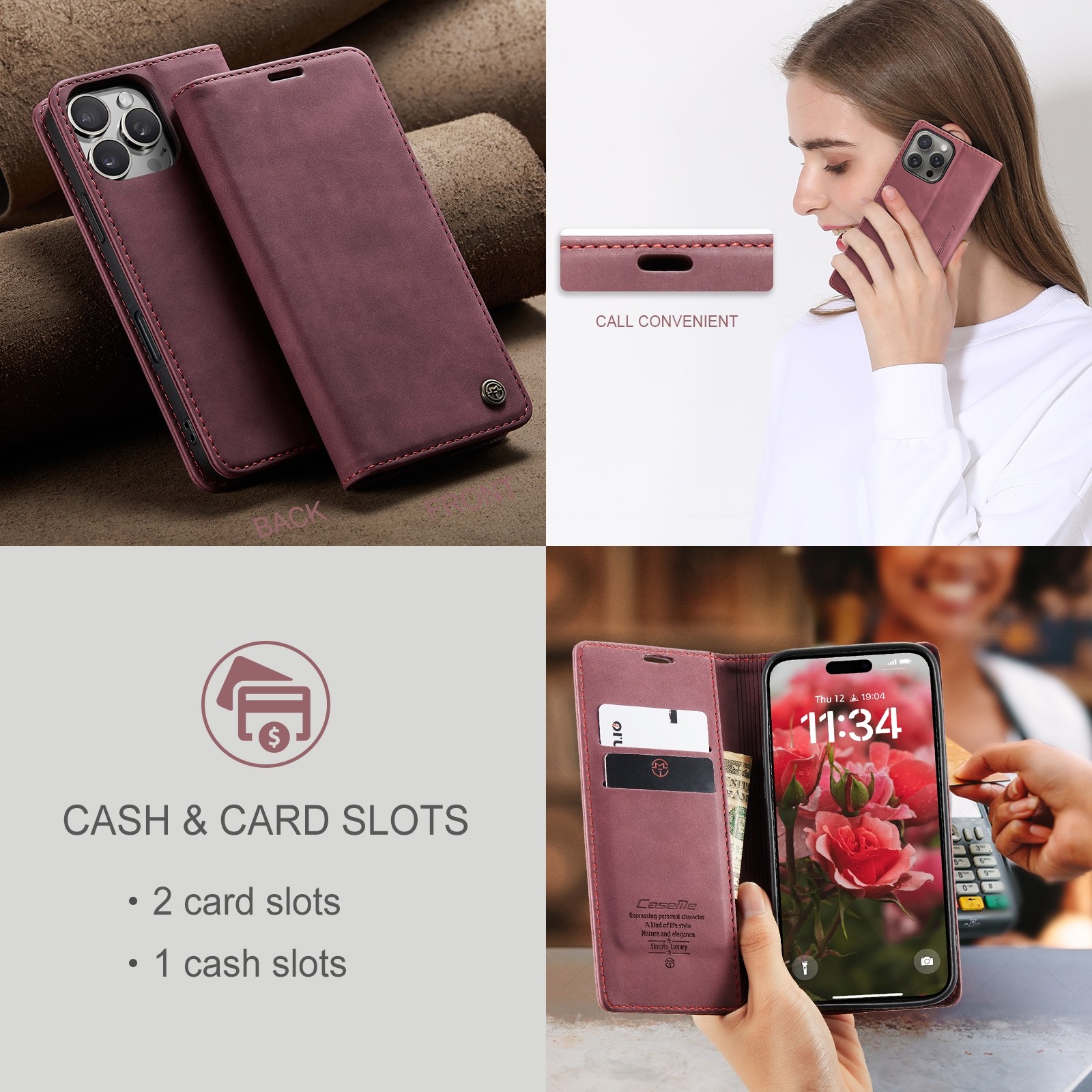 CaseMe 013 iPhone 16 Pro Max Retro Leather Θήκη Βιβλίο -Red