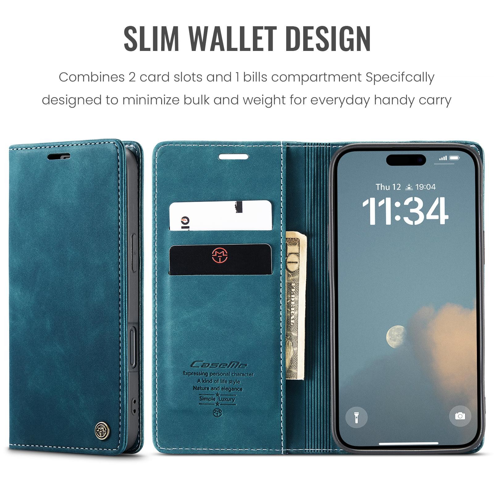 CaseMe 013 iPhone 16 Pro Max Retro Leather -Θήκη Βιβλίο-Blue