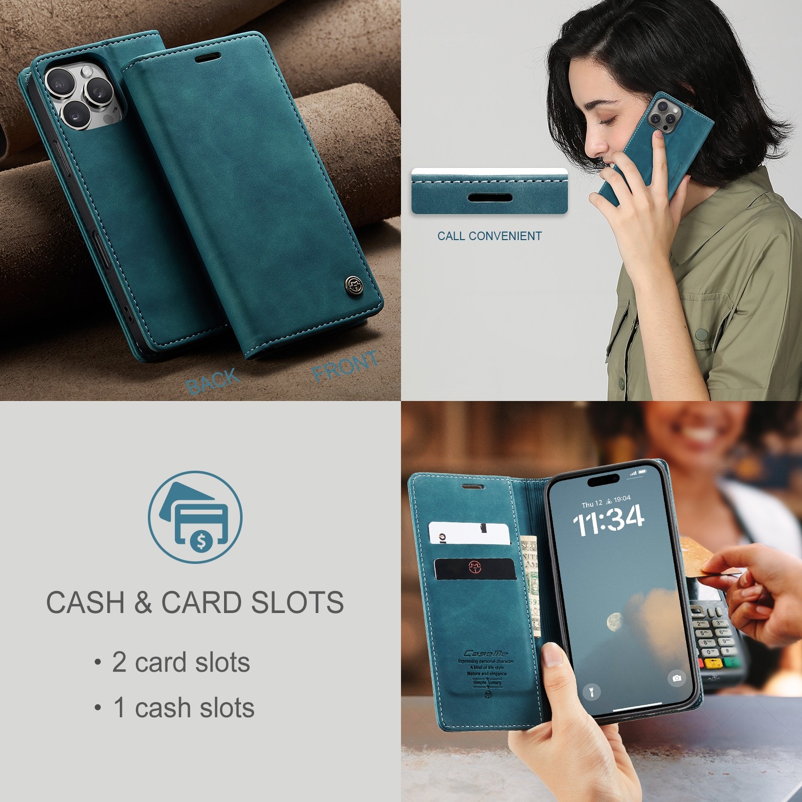 CaseMe 013 iPhone 16 Pro Max Retro Leather -Θήκη Βιβλίο-Blue