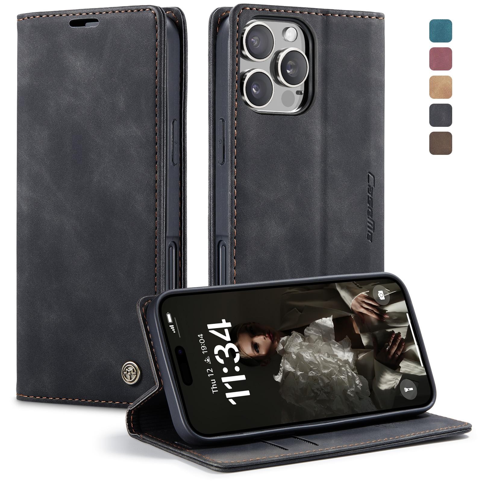 CaseMe 013 iPhone 16 Pro Max Retro Leather Θήκη Βιβλίο - Black