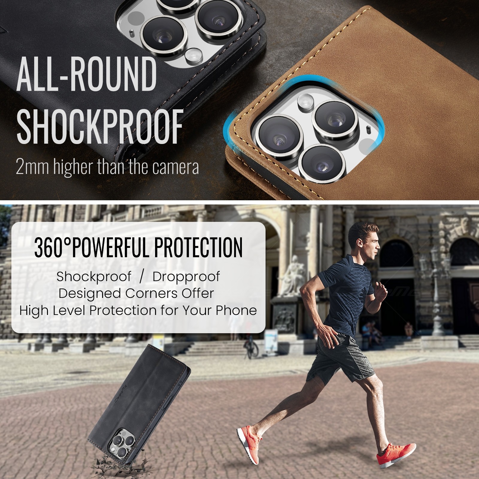 CaseMe 013 iPhone 16 Pro Max Retro Leather Θήκη Βιβλίο - Black